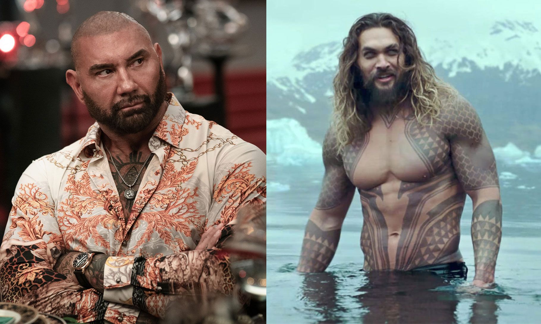 Jason Momoa i 'Aquaman' og Dave Baustia i 'Glass Onion'