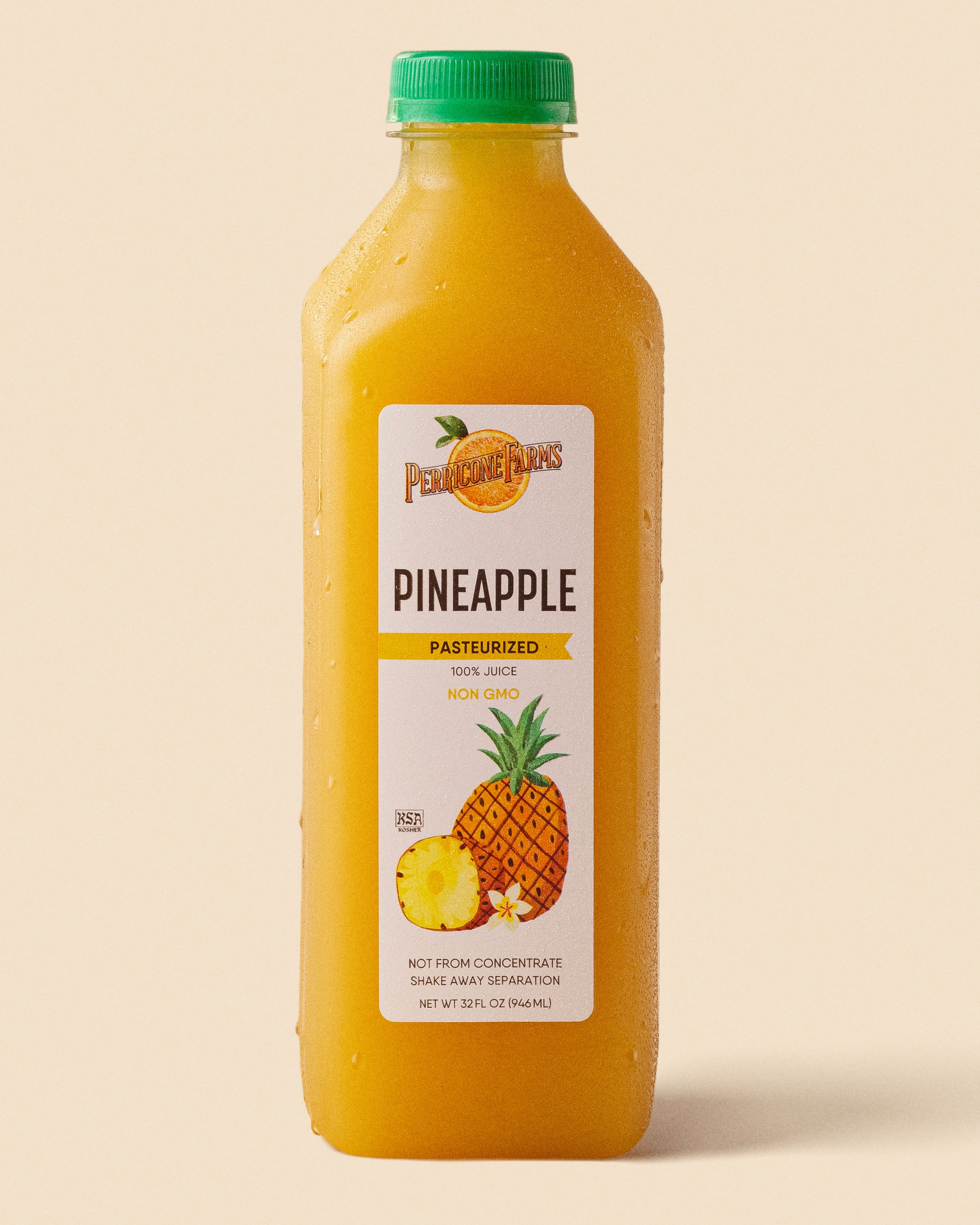 A bottle of Perricone Farms 32 oz. Pineapple Juice