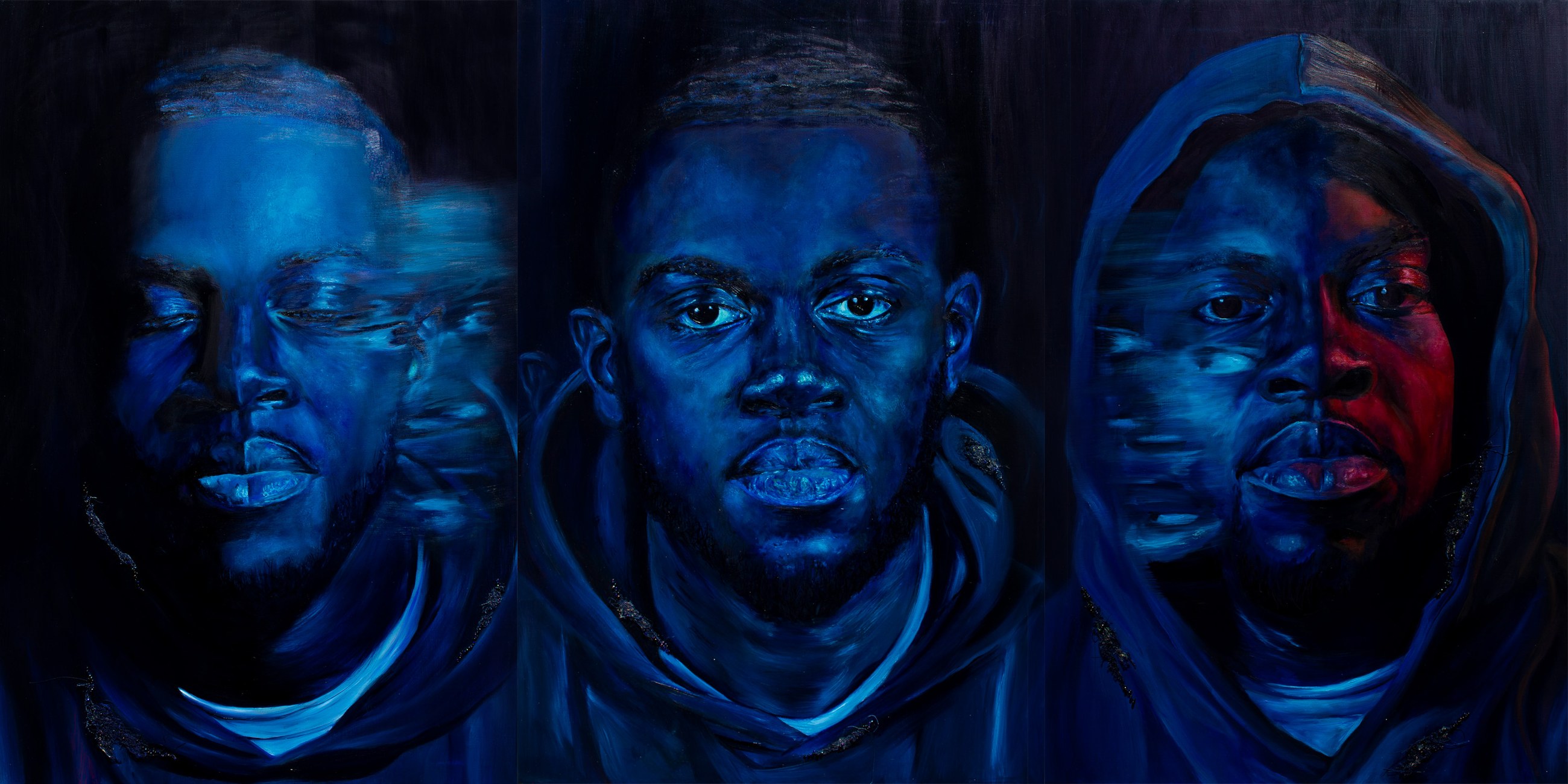 Metamorphosis, Oil and embroidery on linen, 75 x 150 cm, 2024