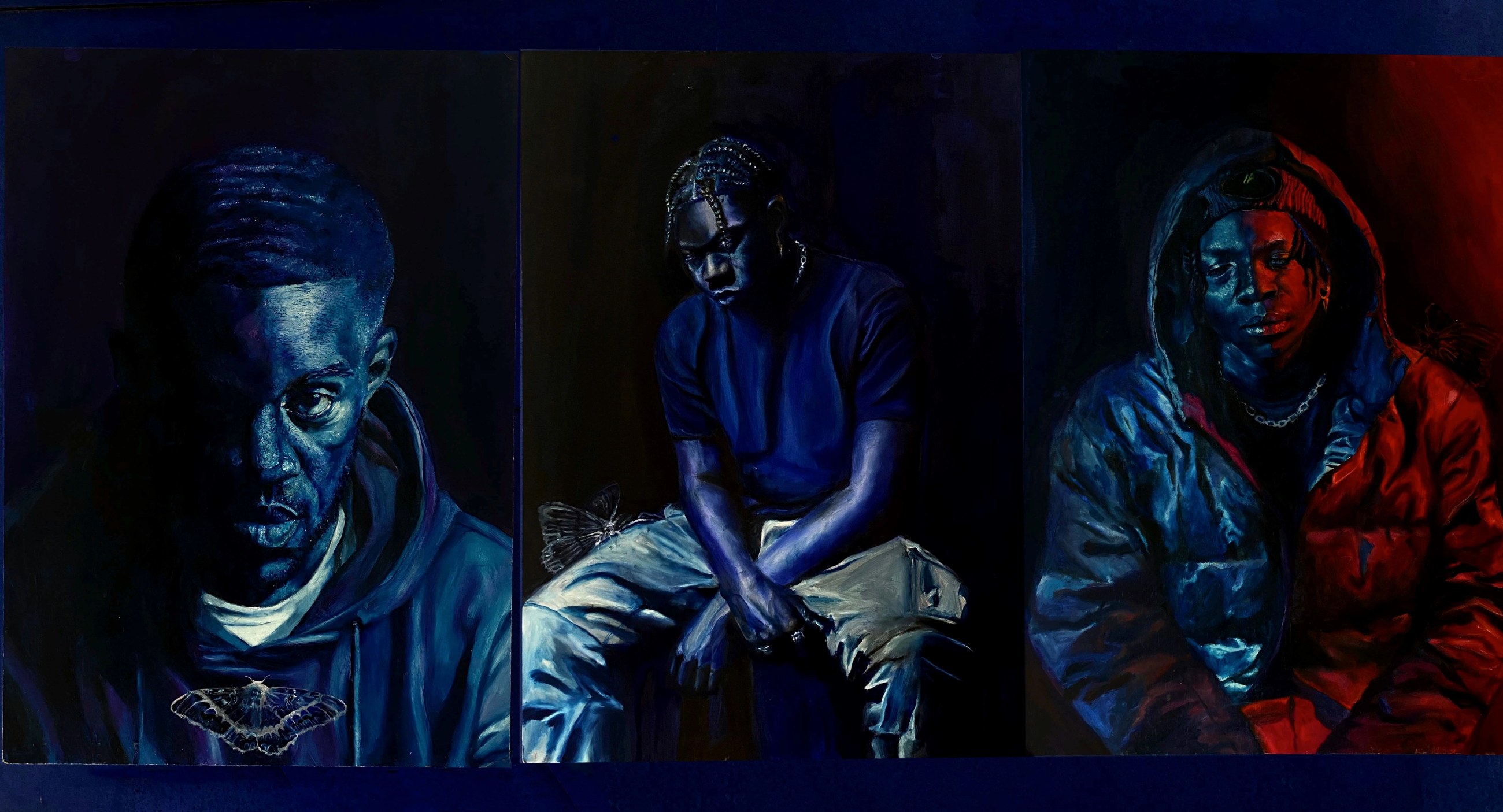 A Change in The Wrong Place, Oil on MDF (triptych), full triptych 150 x 70cm, 2021