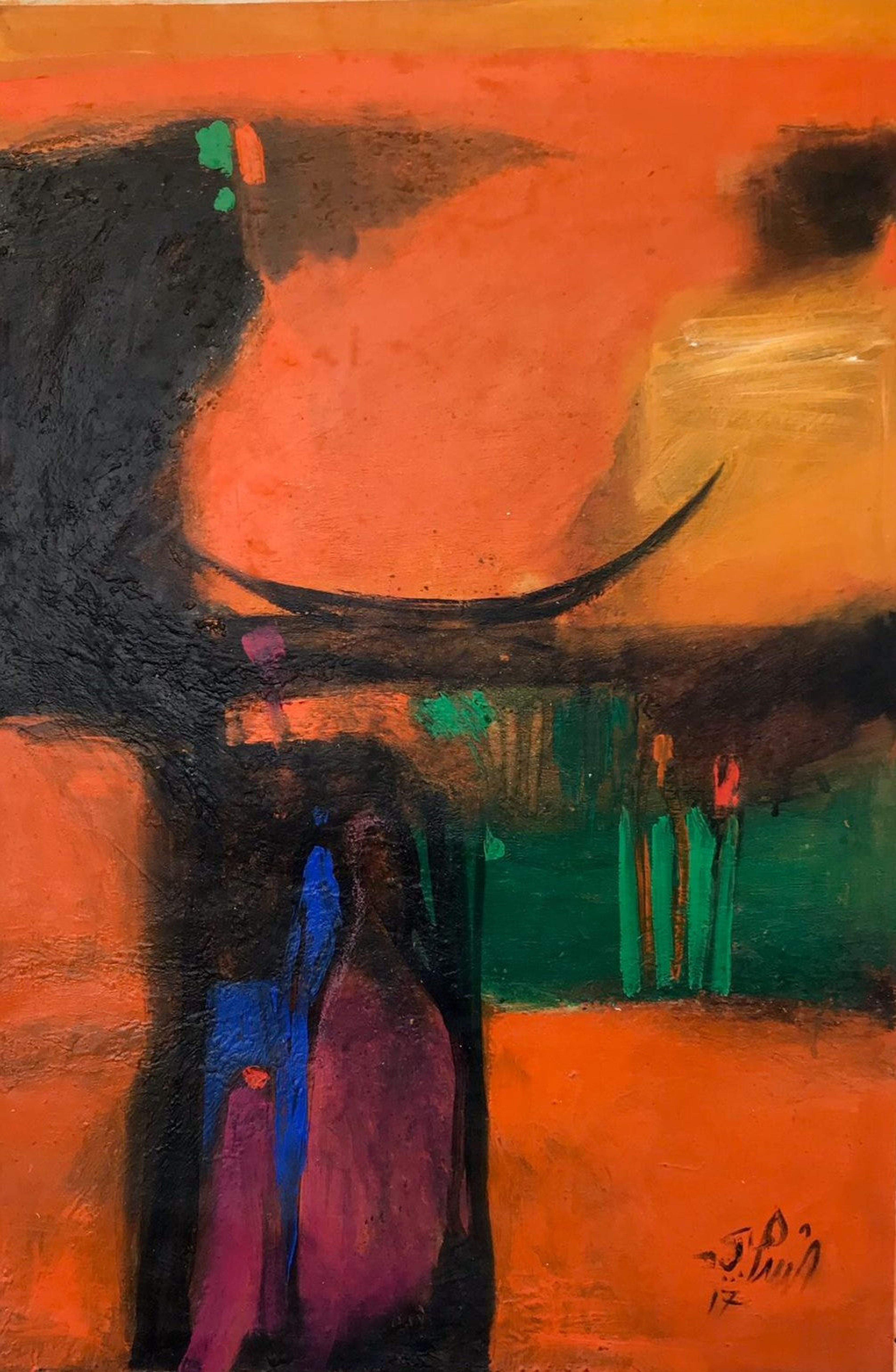 Peinture abstraite sur fond orange