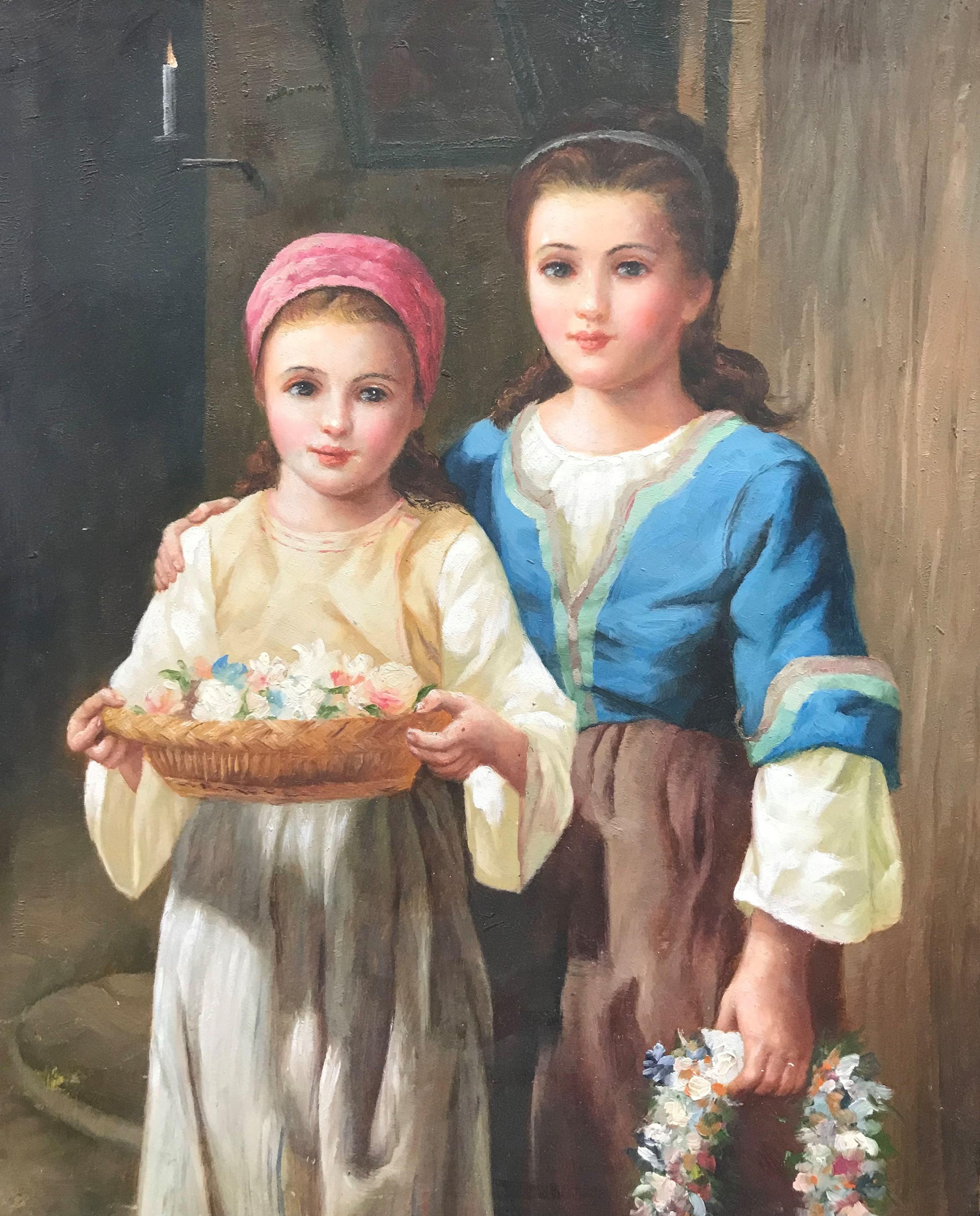 Deux enfants fabriquent des couronnes de fleurs
