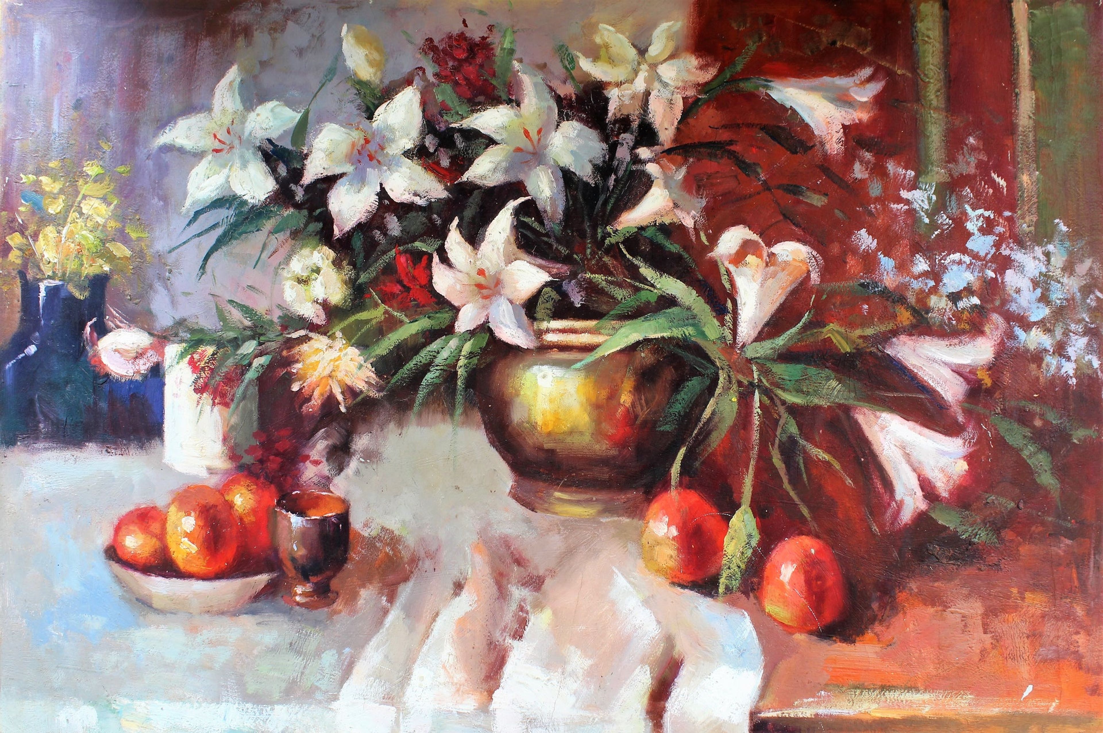 Nature morte de fleurs et d'oranges