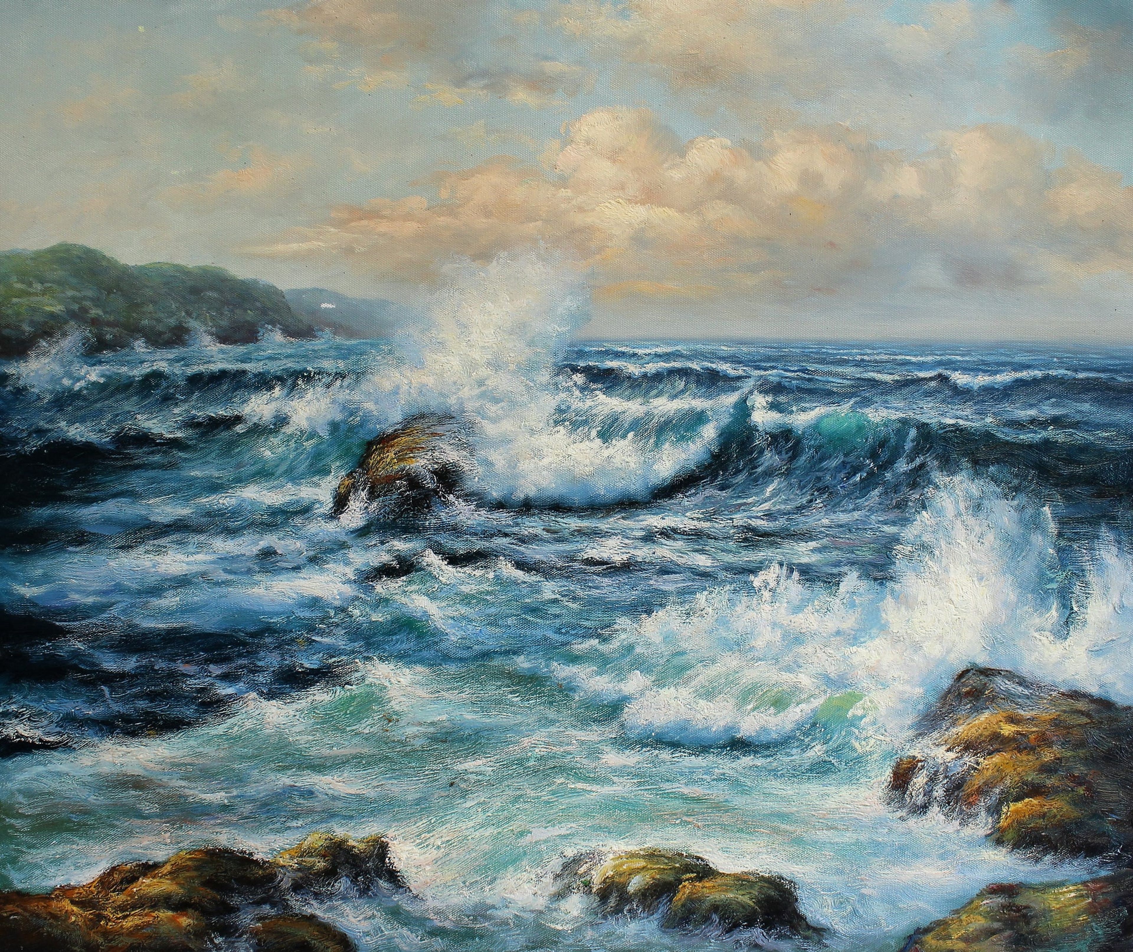 Scène océanique avec vagues déferlantes