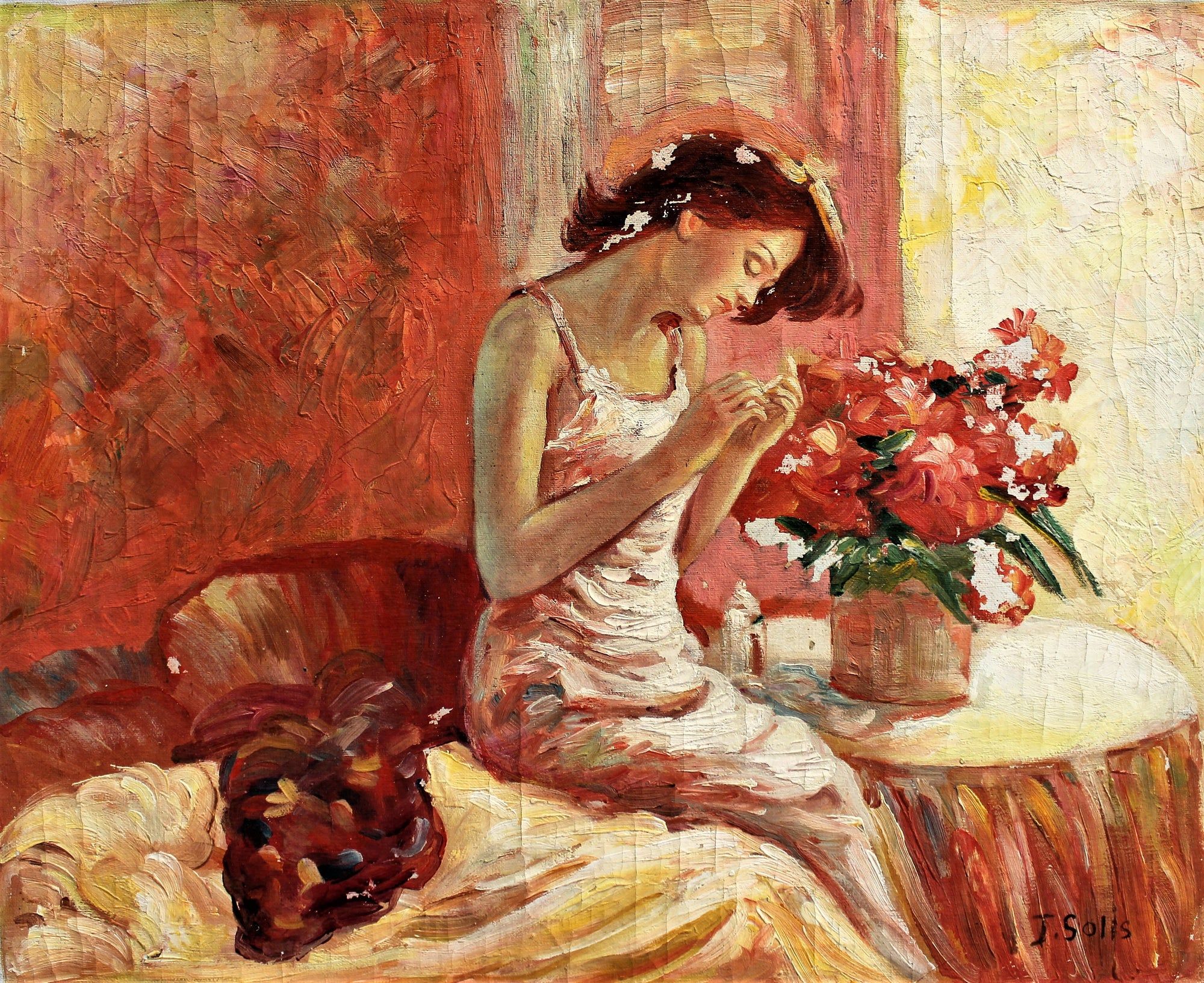 Femme au bouquet de fleurs