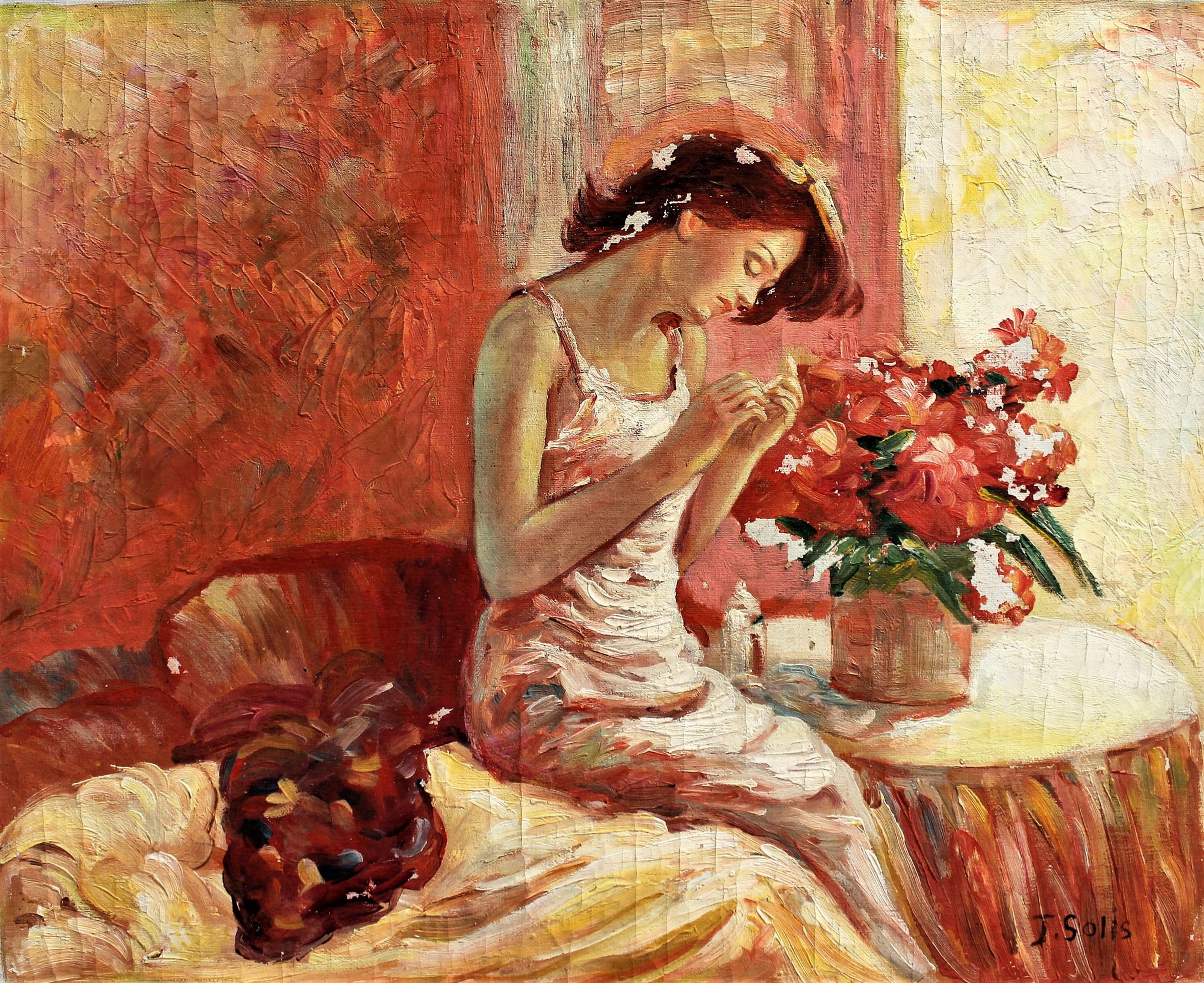 Femme au bouquet de fleurs