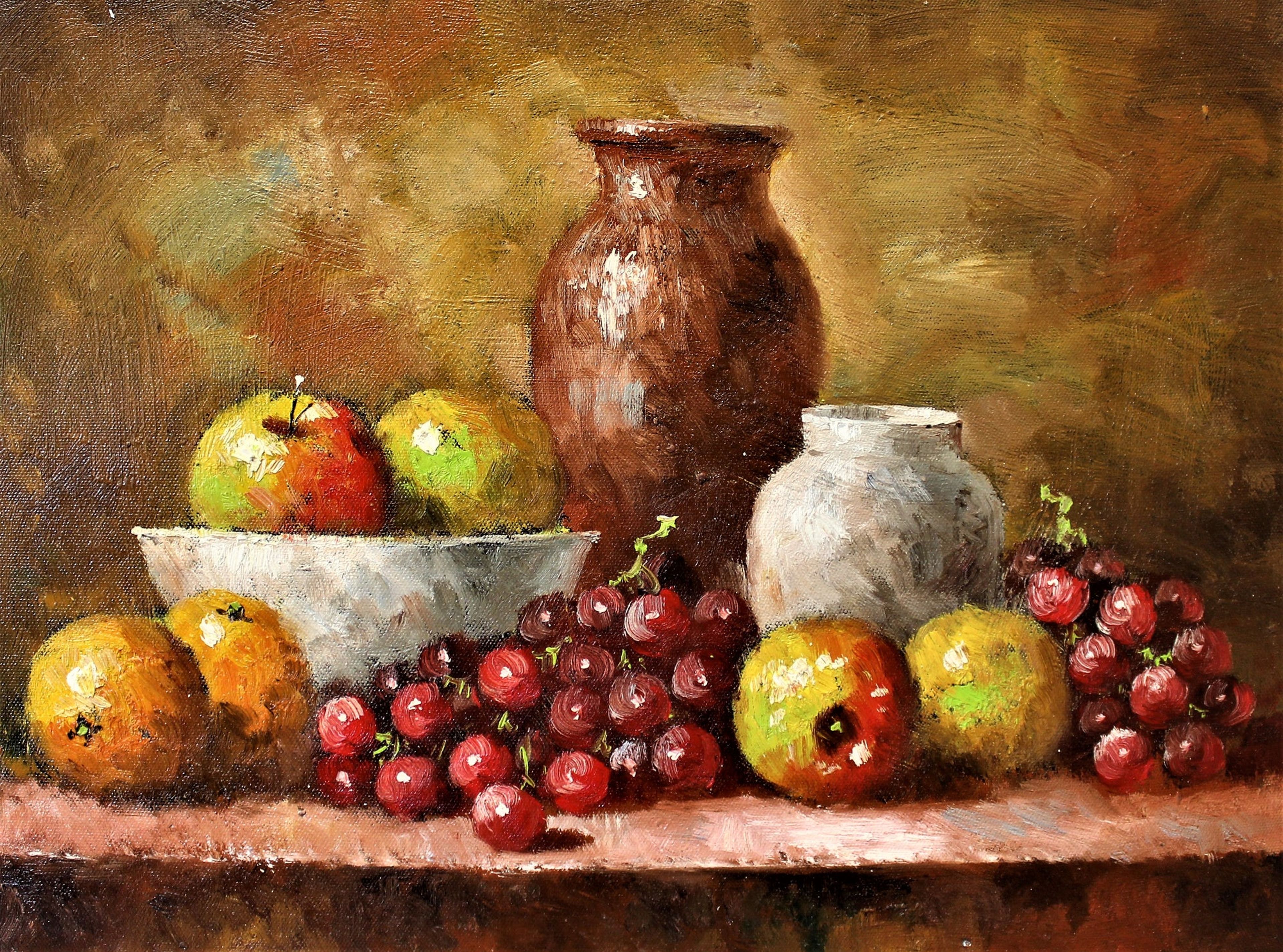 Nature morte de fruits et de poterie sur une table