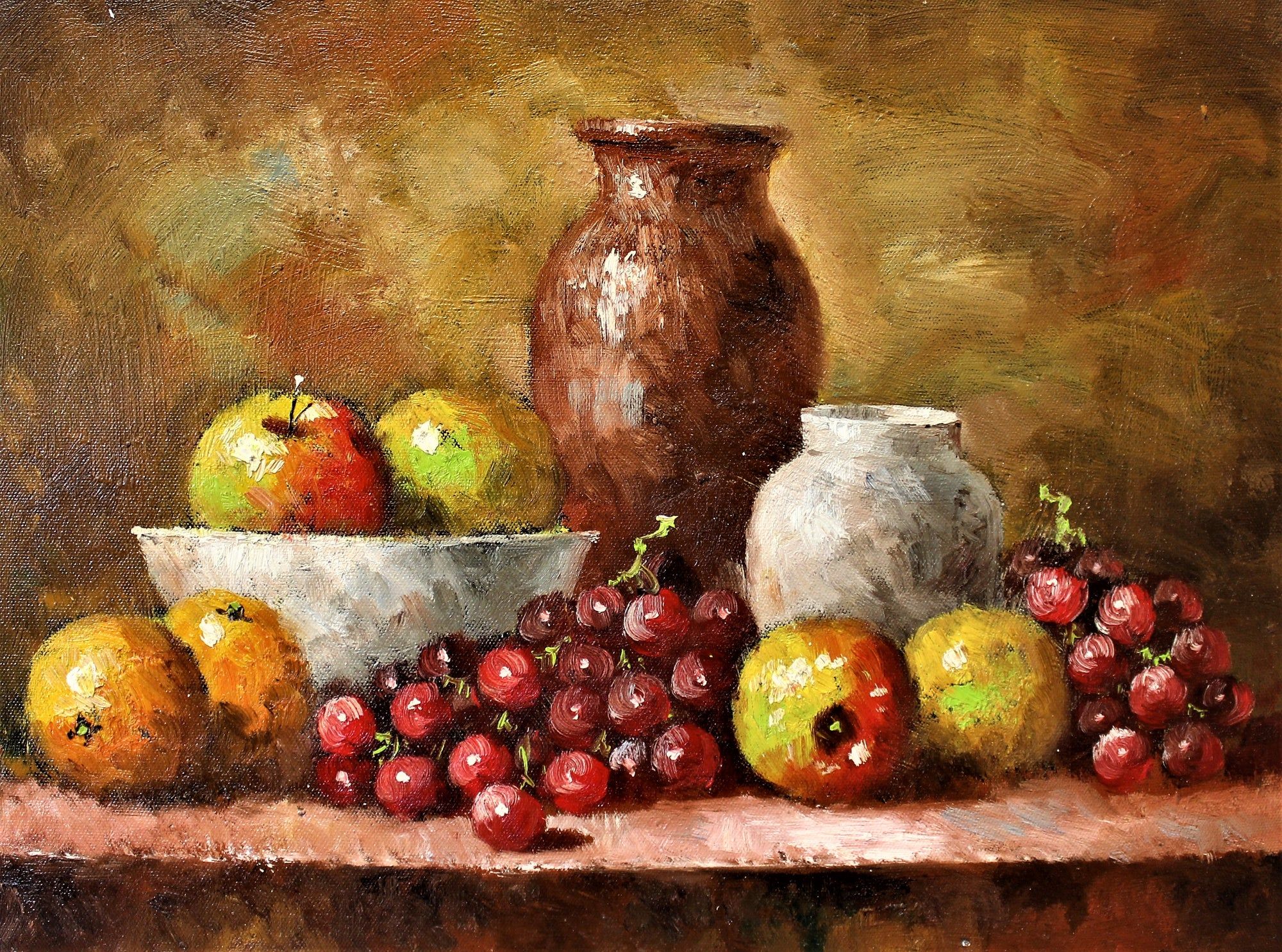 Nature morte de fruits et de poterie sur une table