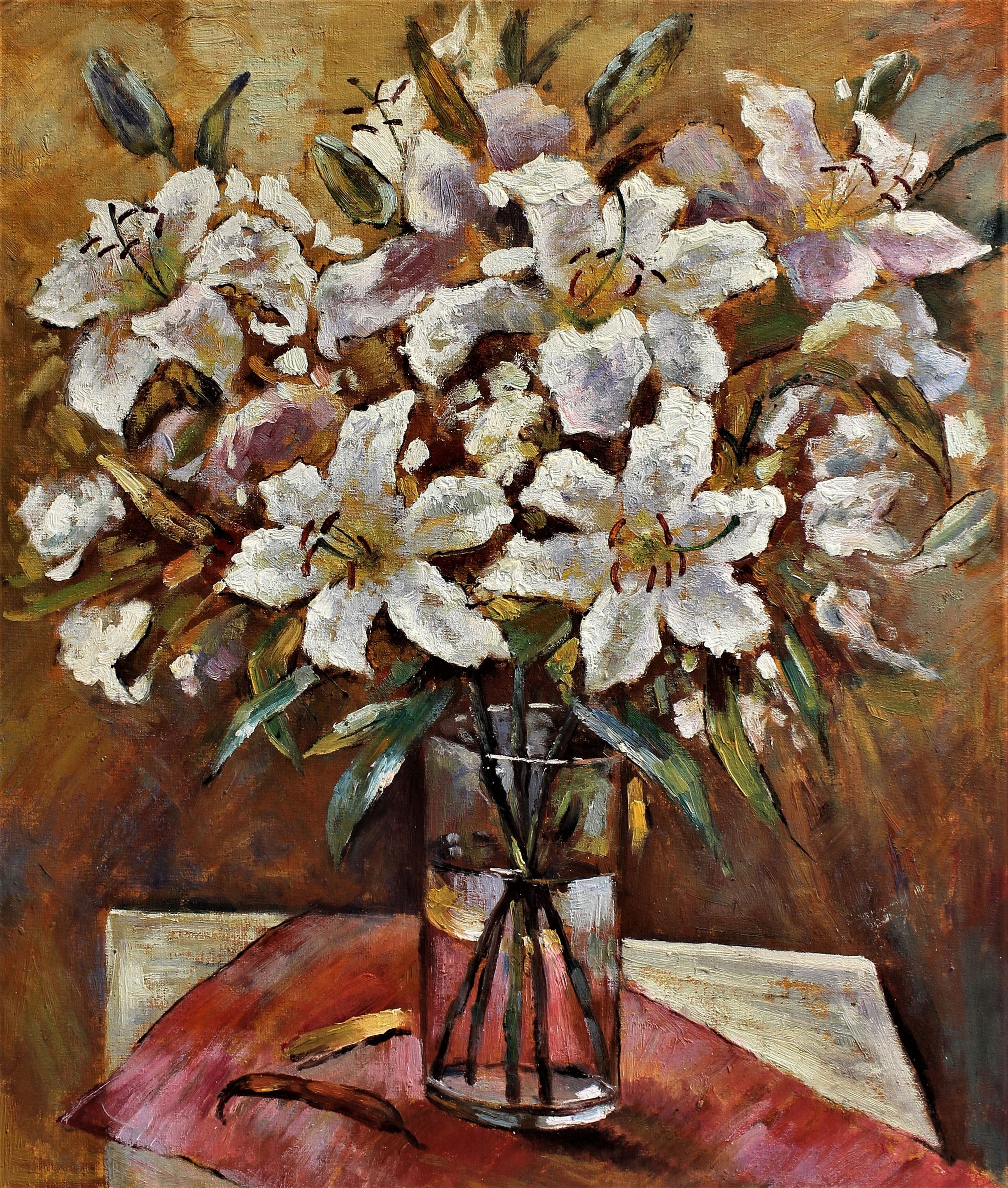 Nature morte de lys blancs dans un vase en verre