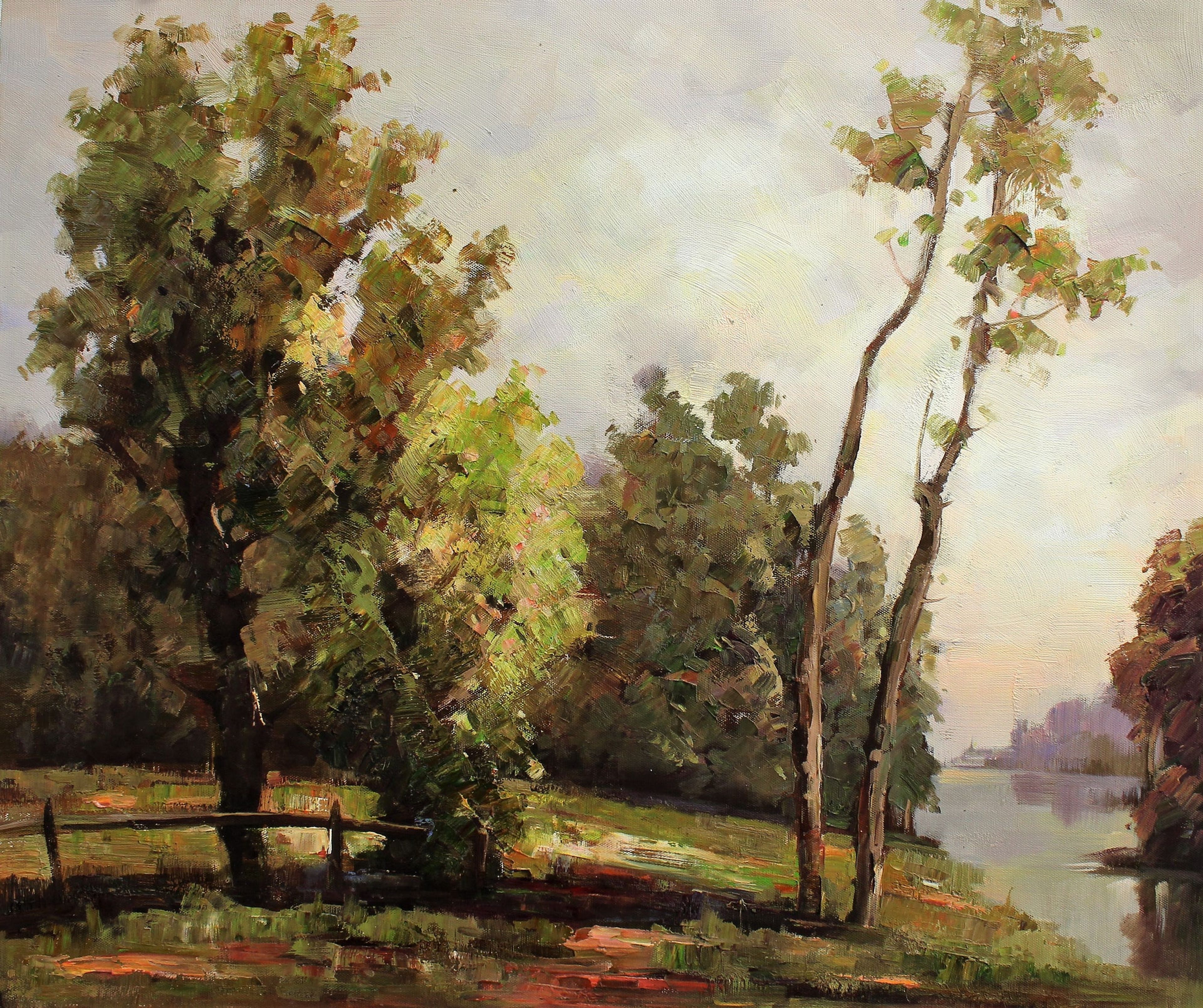 Une clôture et des arbres au bord de la rivière