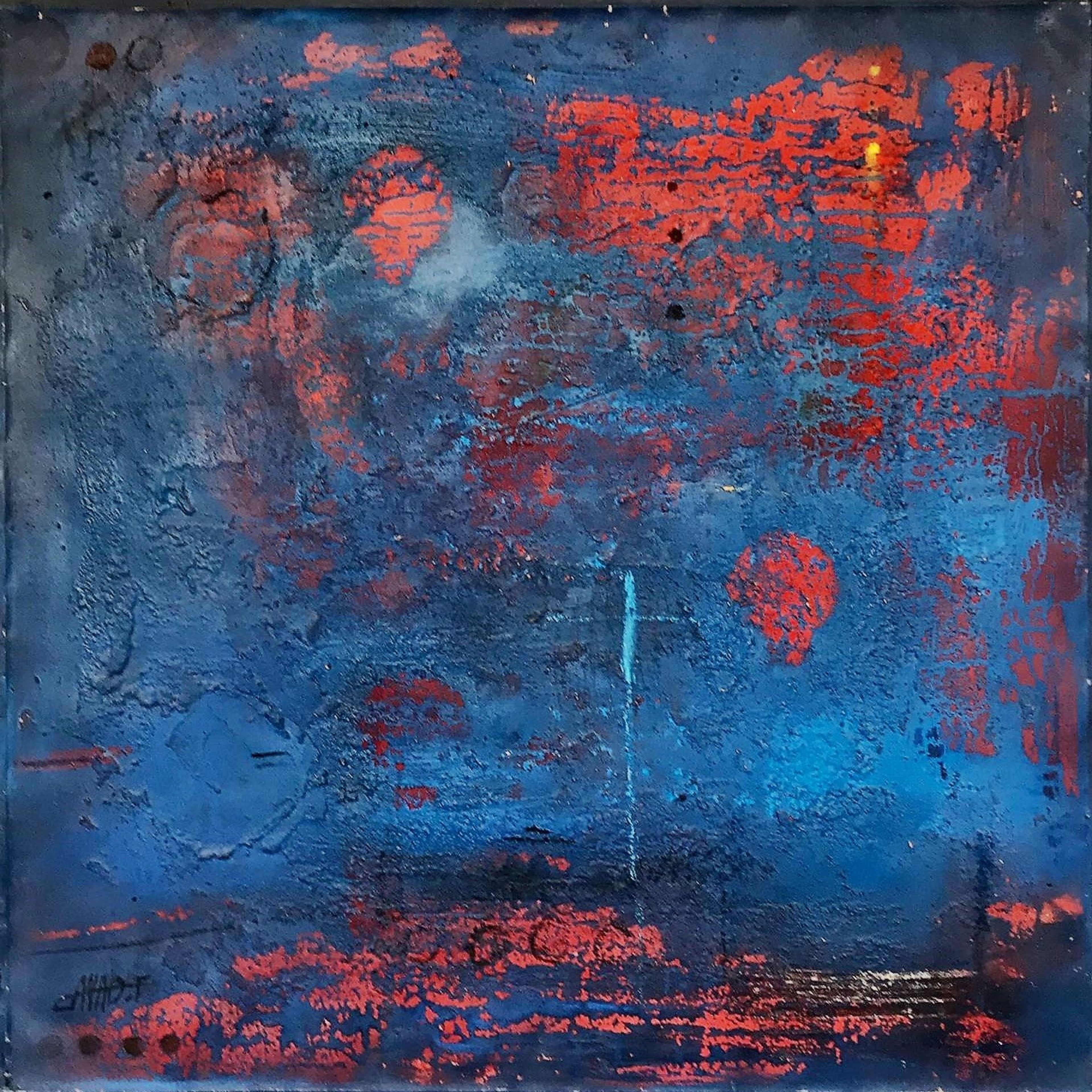 Peinture abstraite bleue et rouge
