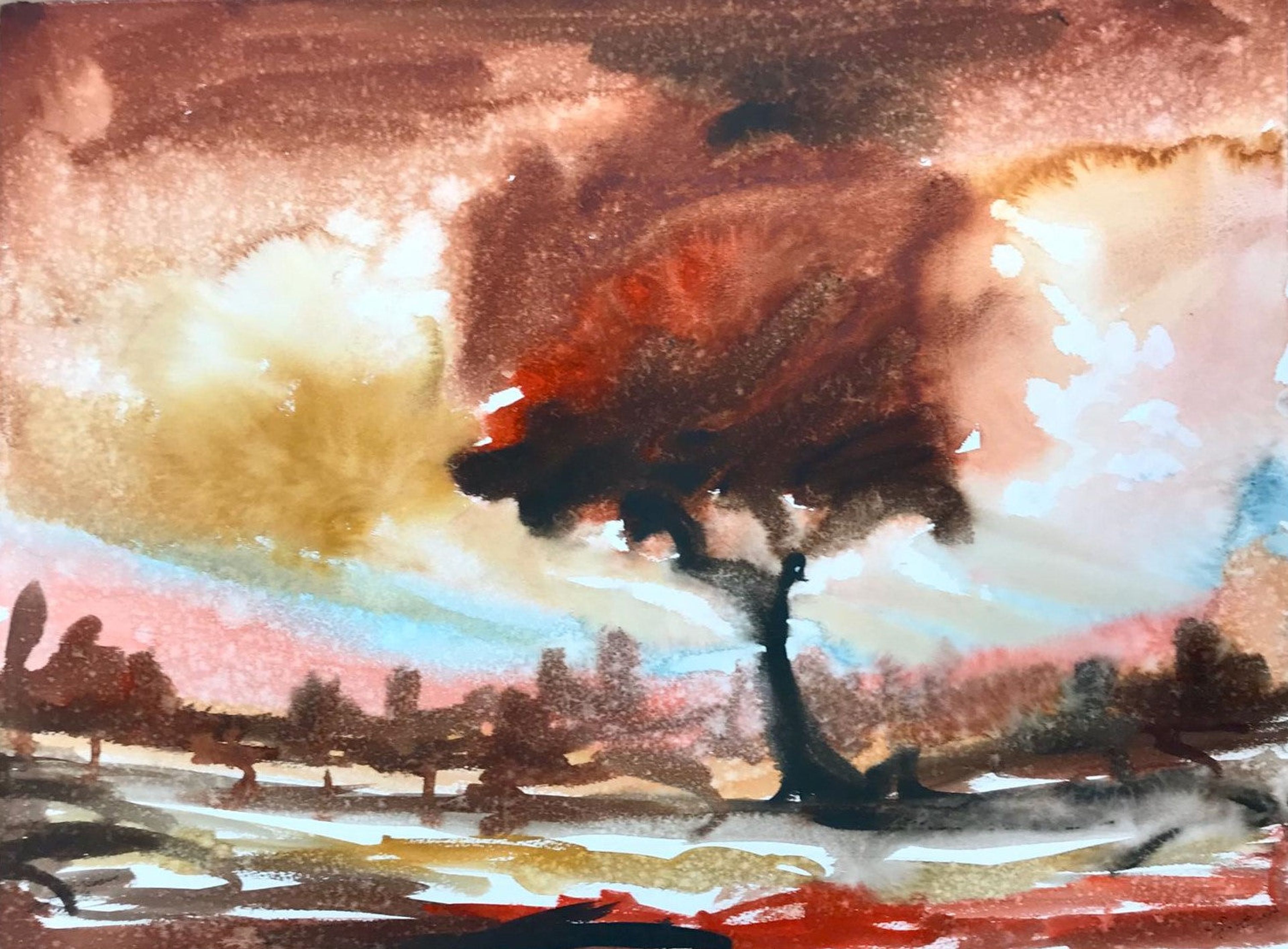 Paysage avec arbre central
