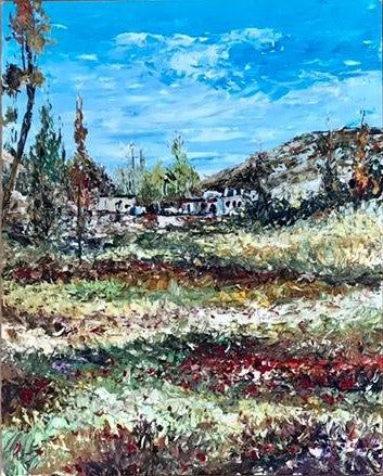 Paysage avec champ de fleurs