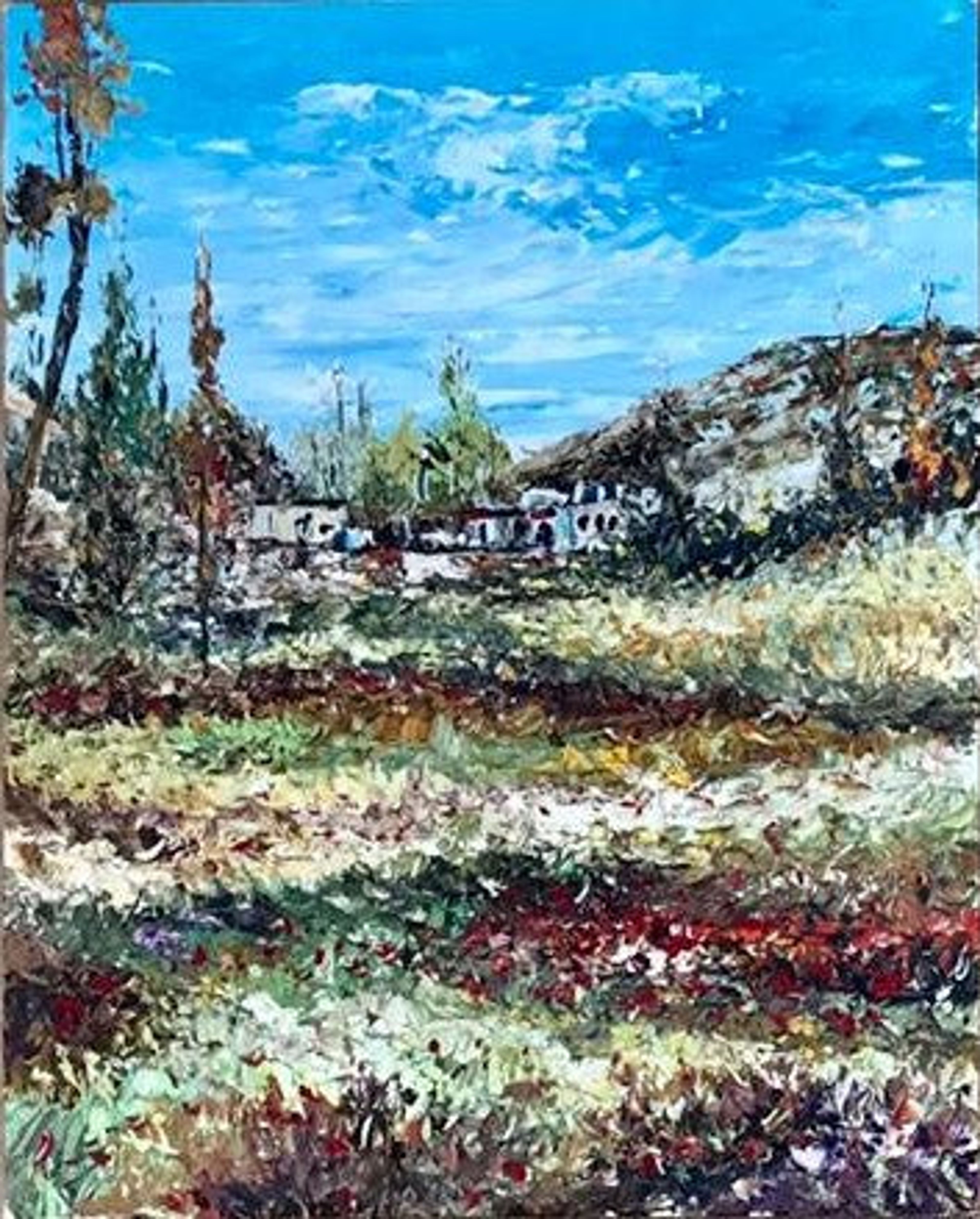 Paysage avec champ de fleurs