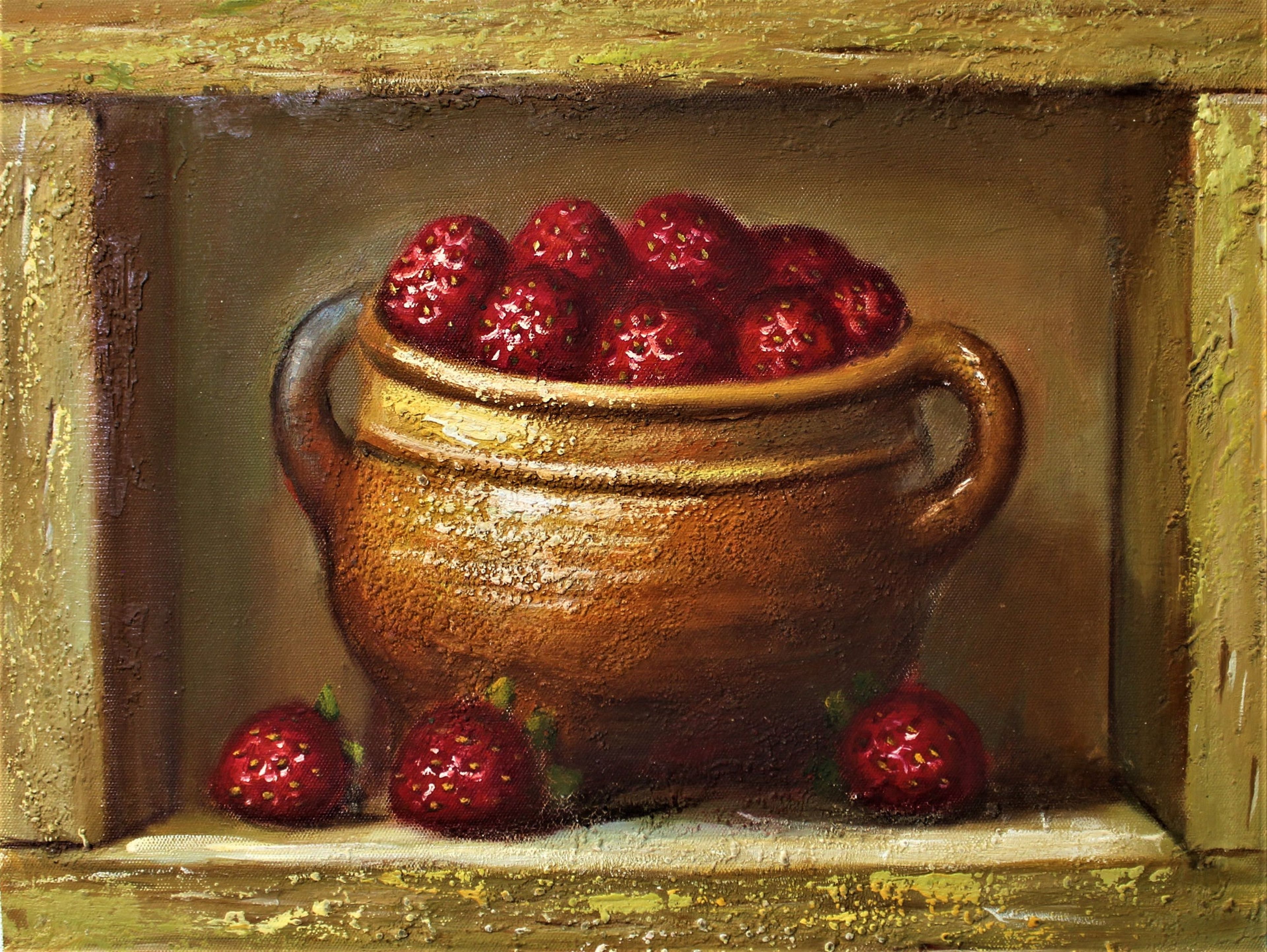 Nature morte de fraises dans un récipient en cuivre