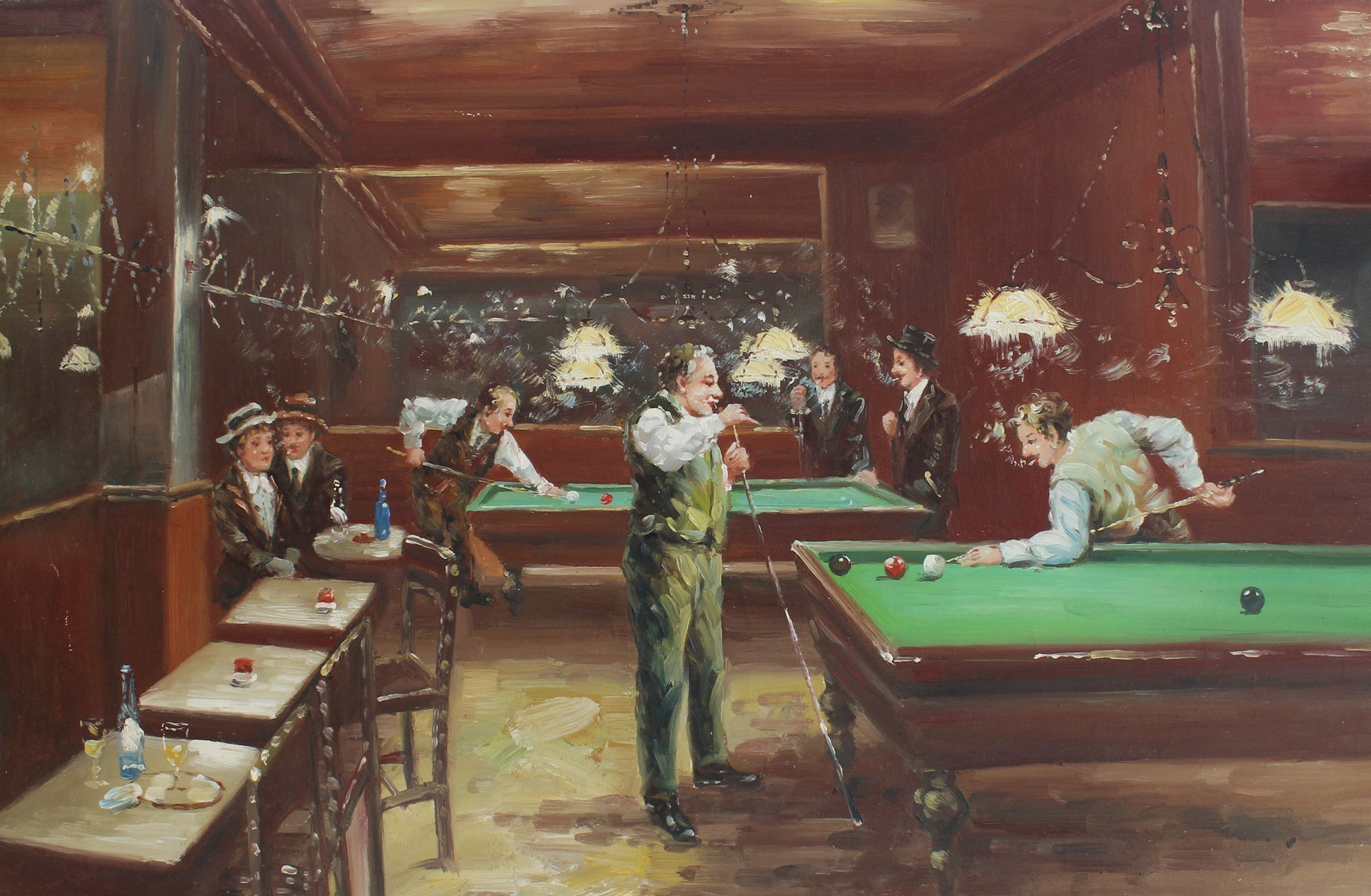 Hommes jouant au billard dans un bar