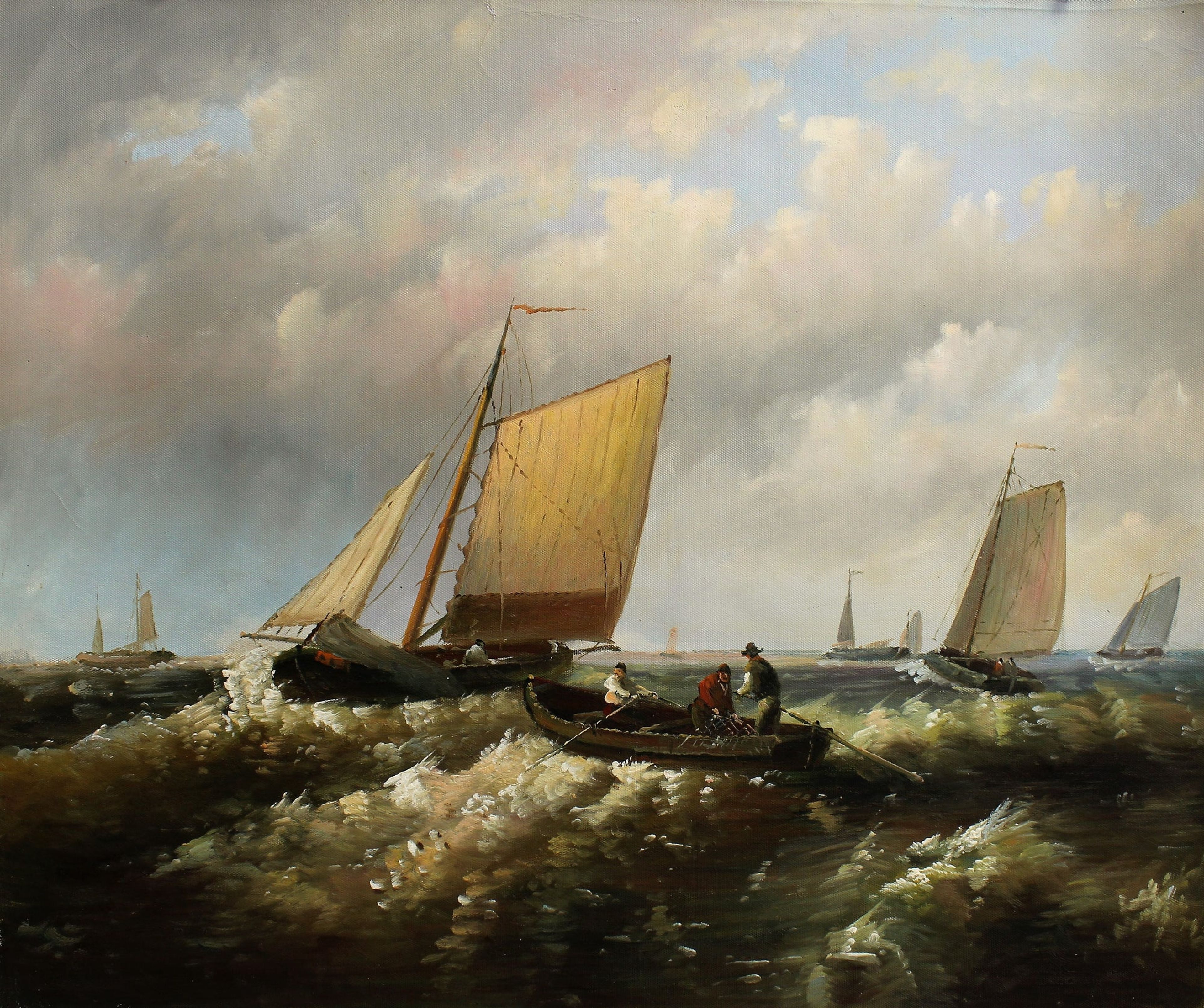Bateaux et navires sur un océan ondulé