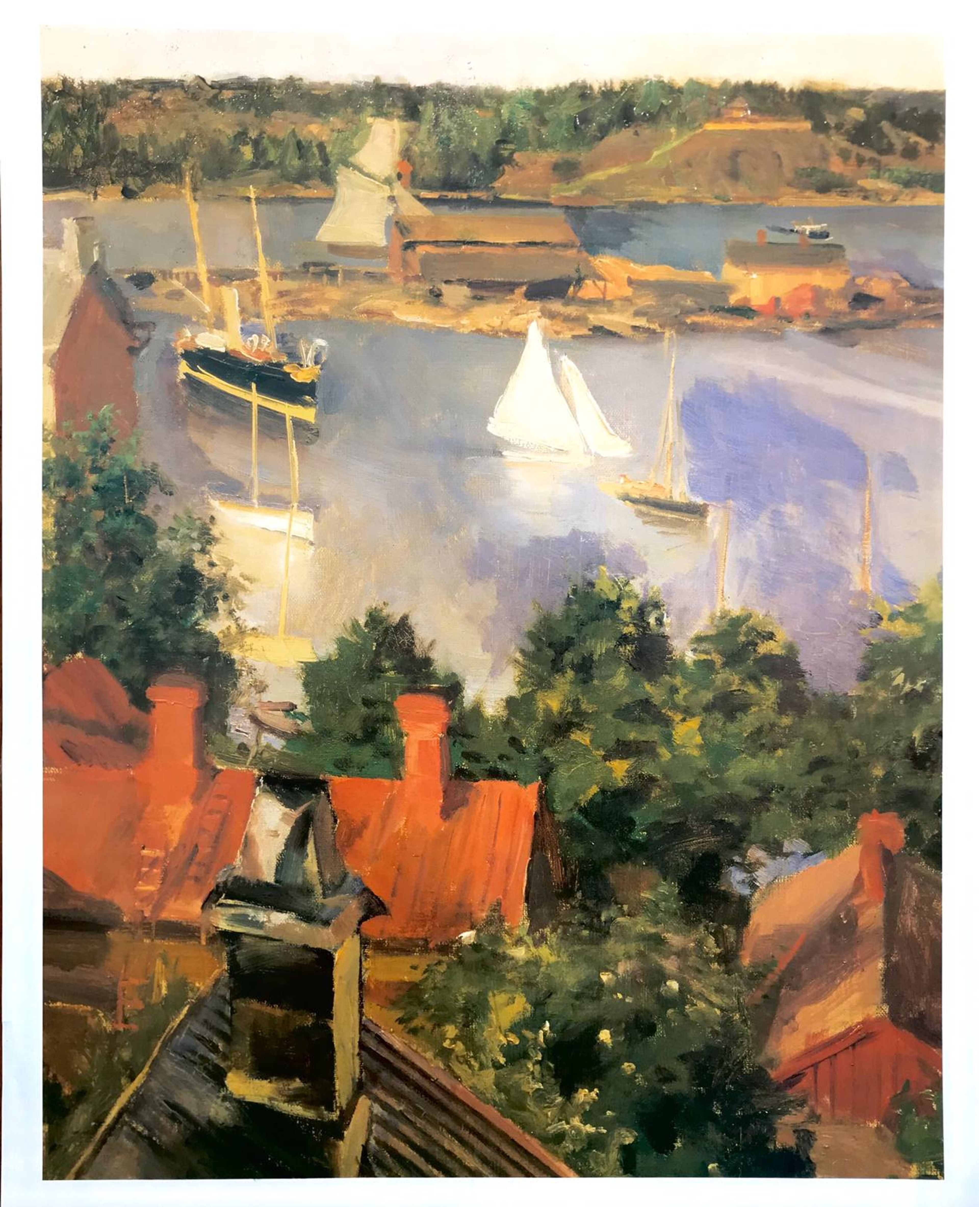 Affiche de navires sur la rivière vue d'en haut