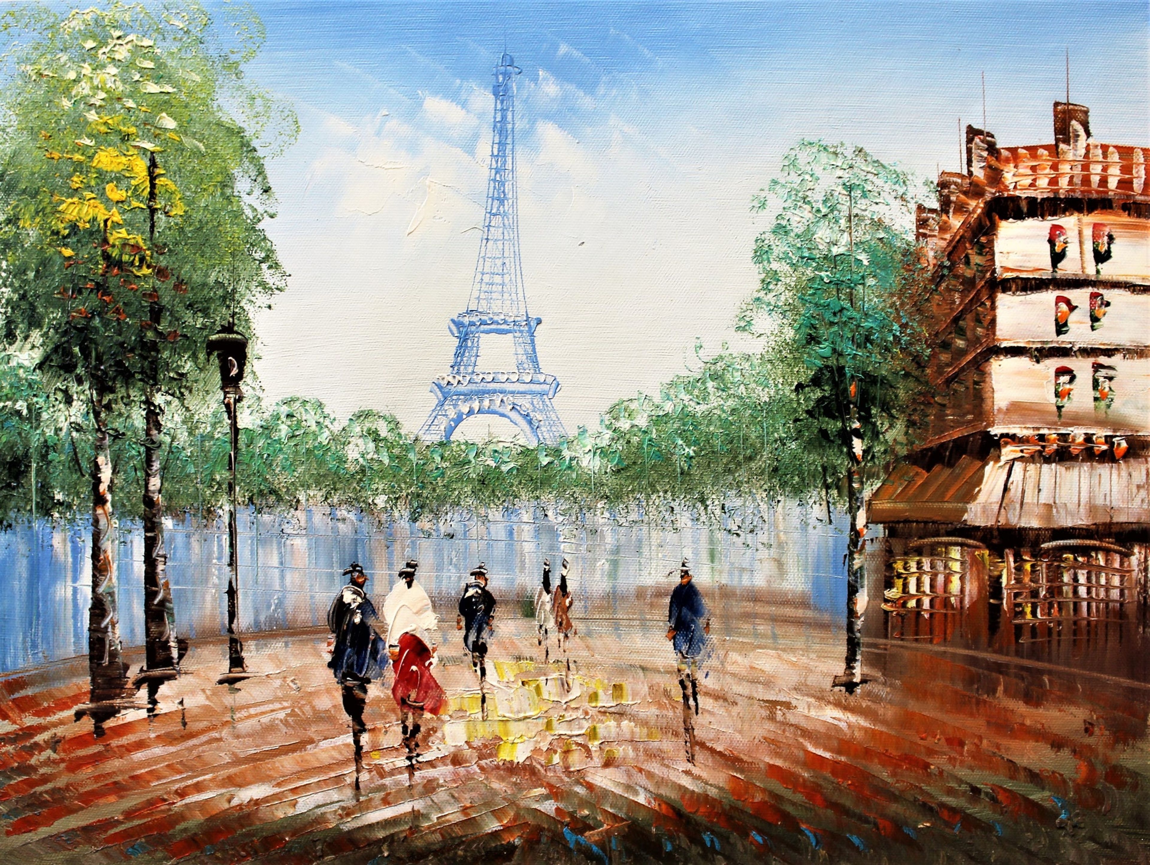 Vue de la tour Eiffel et de la rue parisienne