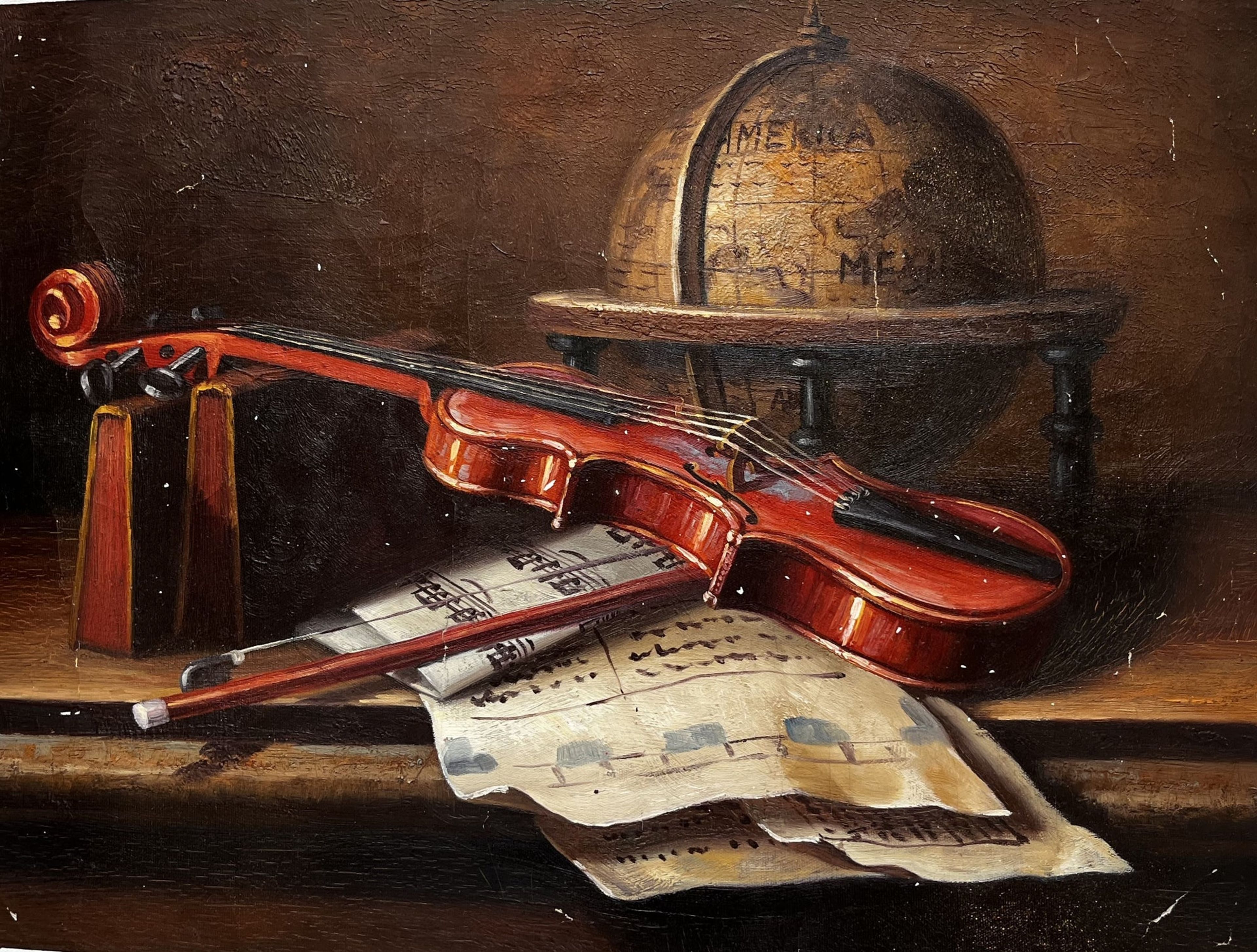 Nature morte d'un globe, d'un violon et d'une partition