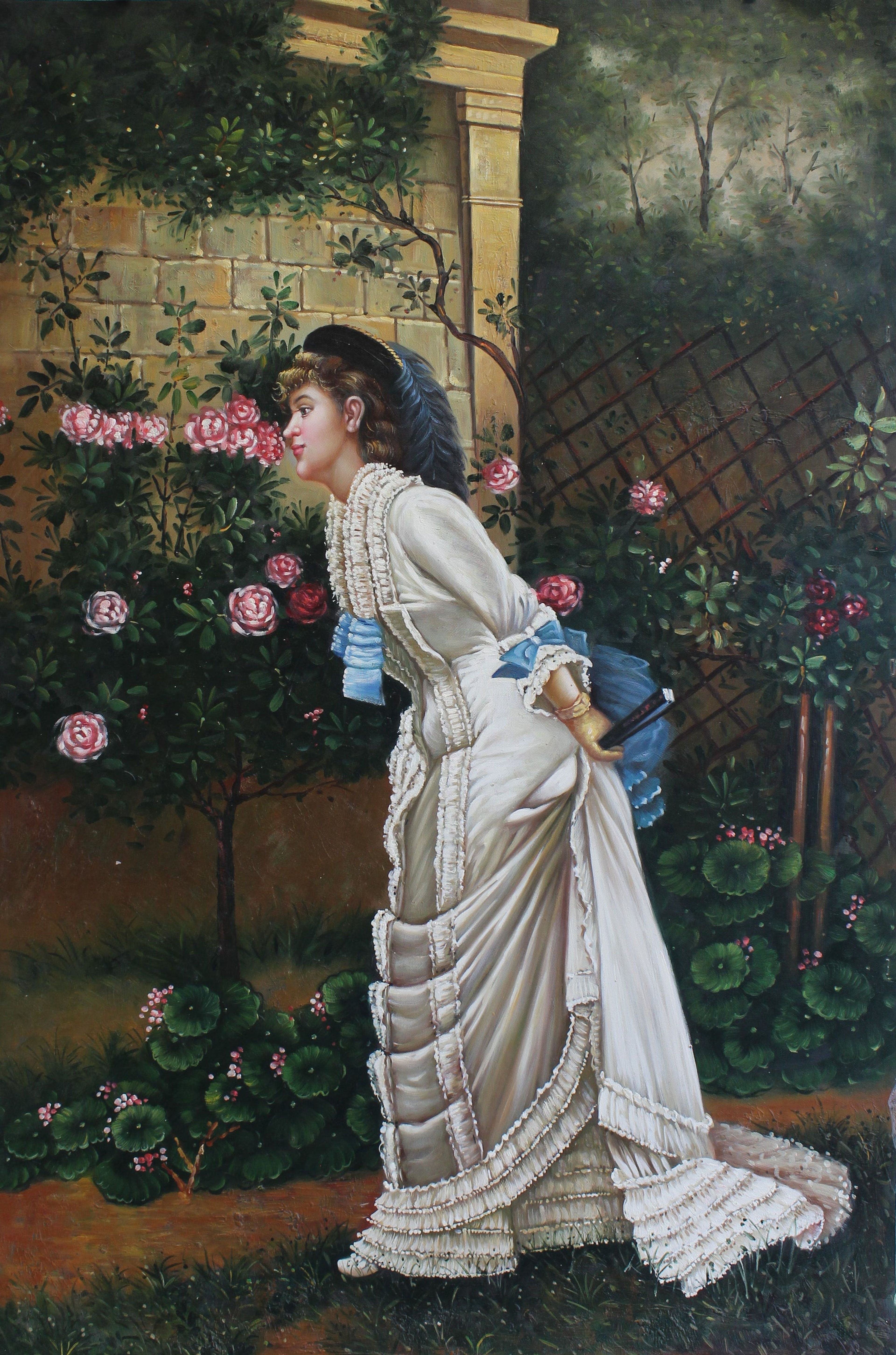 Femme sentant des roses