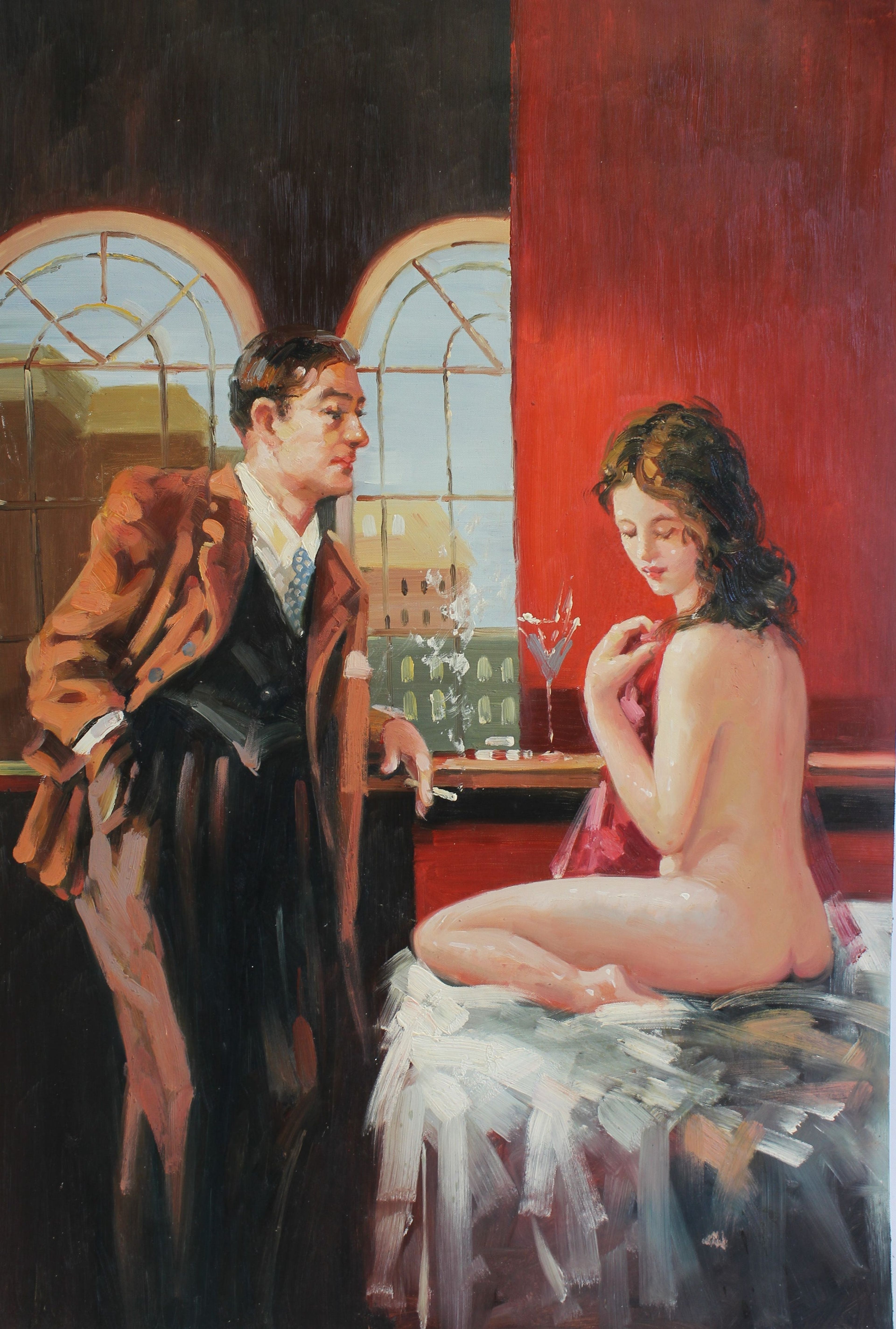 Homme fumeur avec femme nue