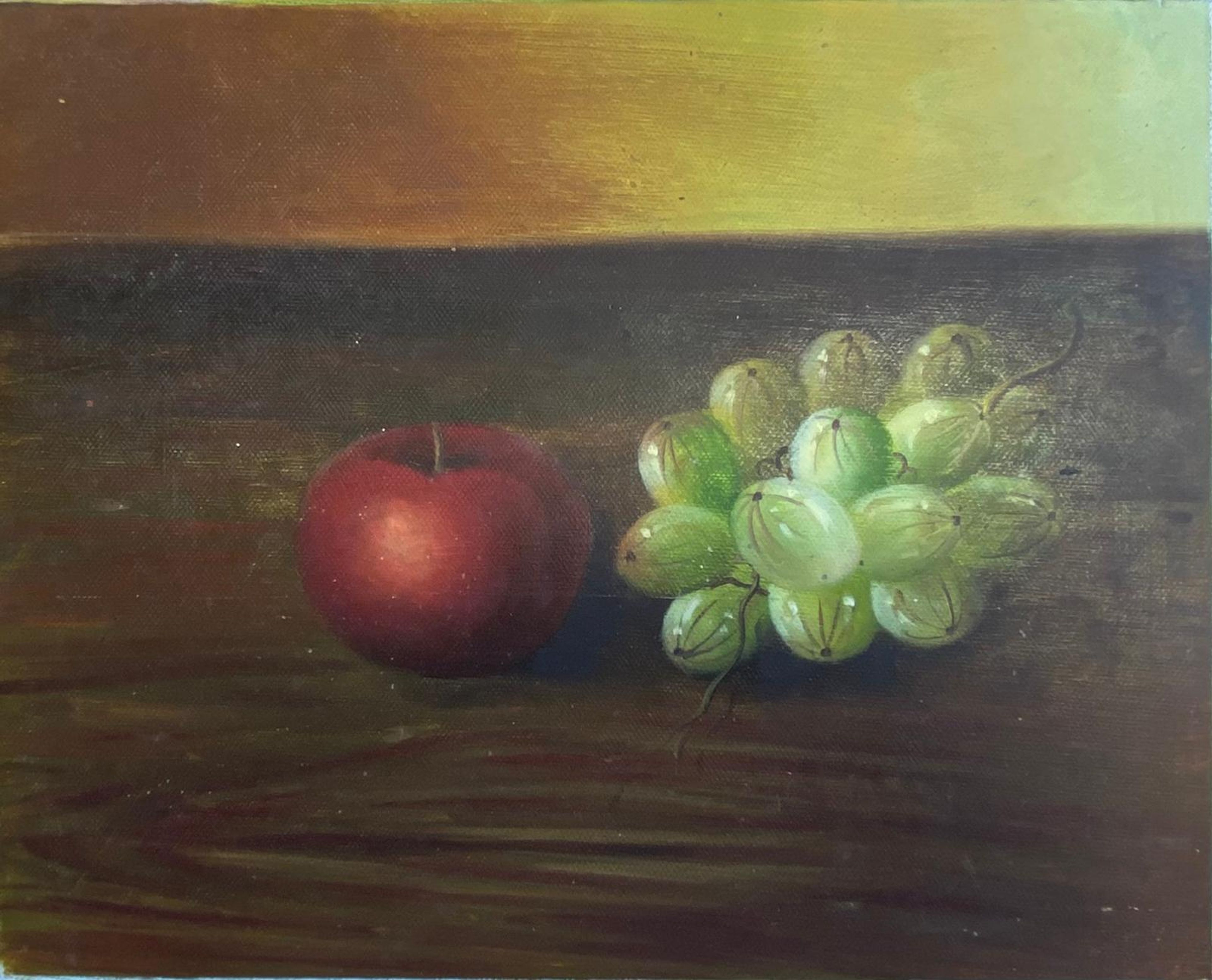 Nature morte d'une pomme et de raisins