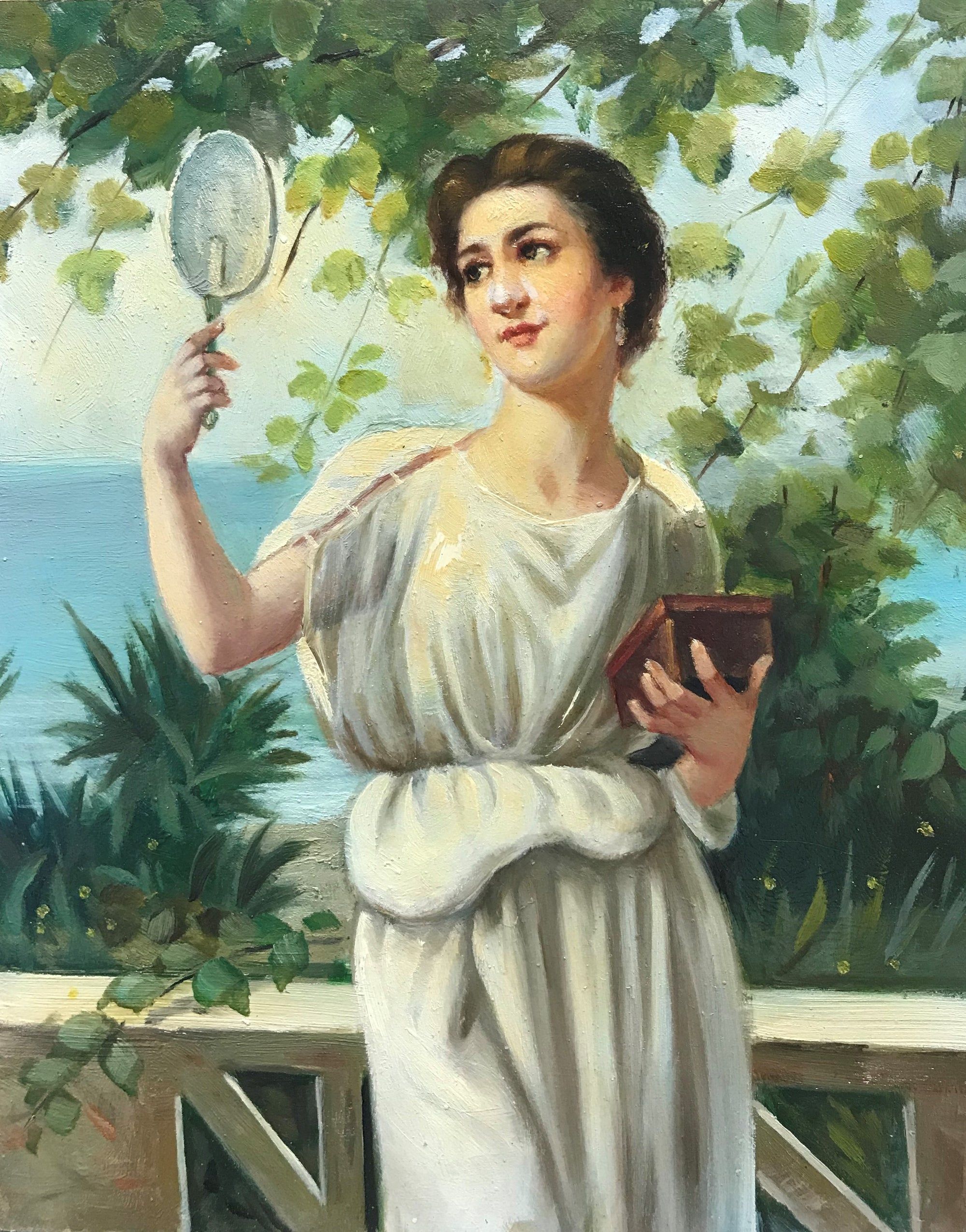 Femme se regardant dans un miroir