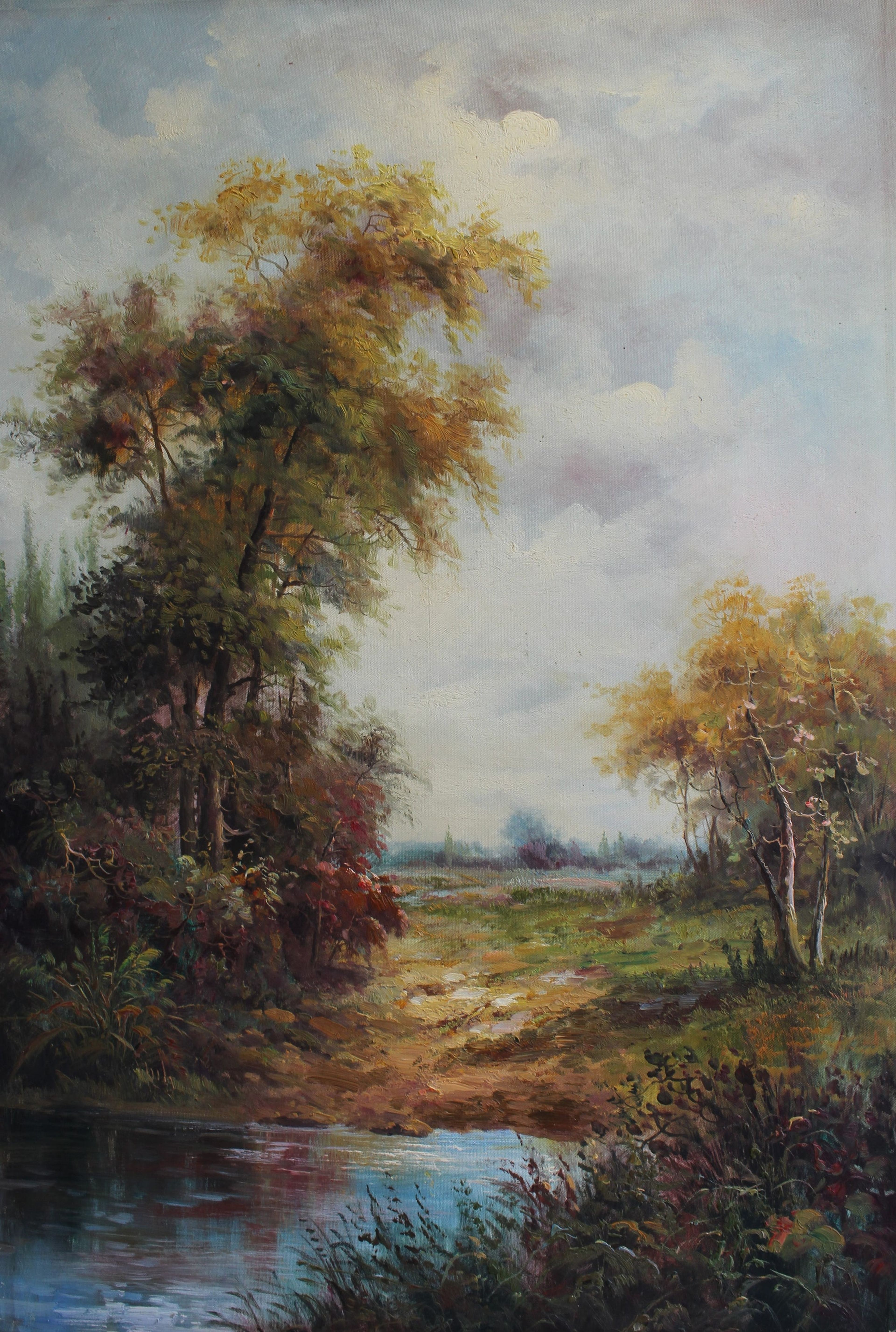 Forêt ensoleillée et un petit étang