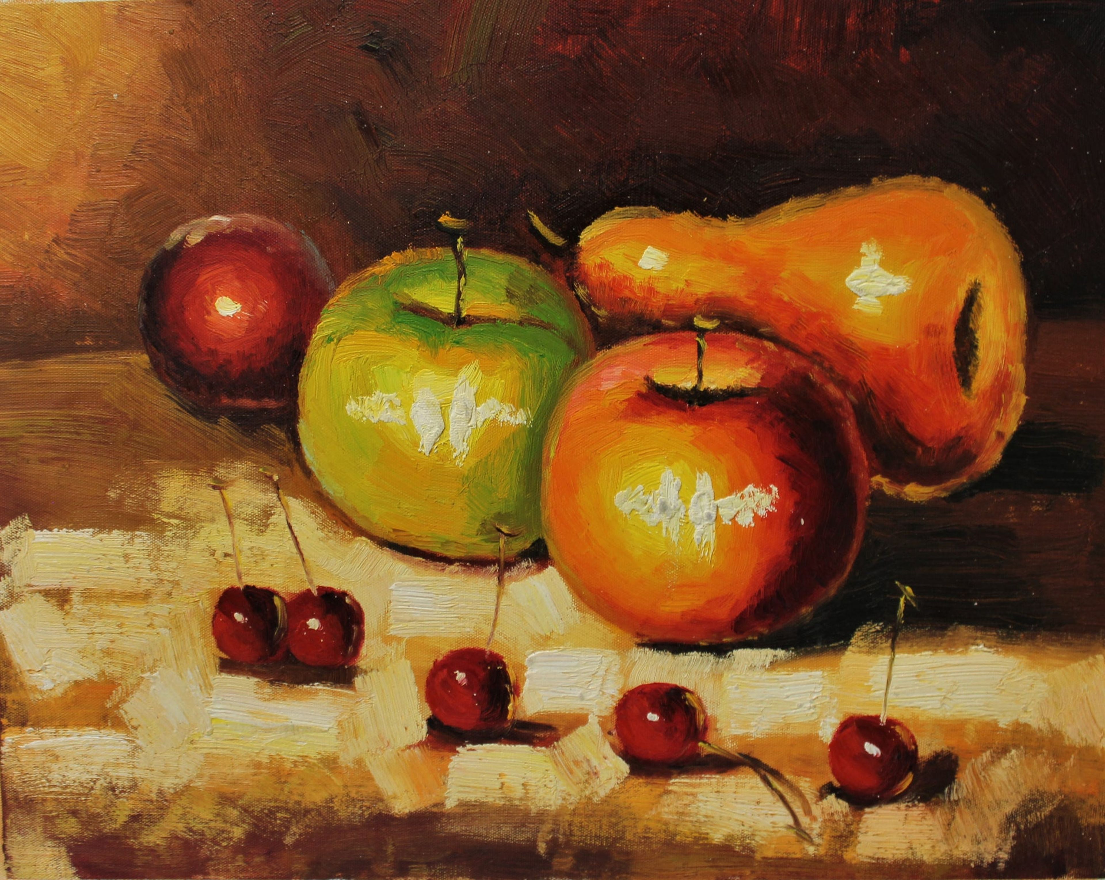 Nature morte de pommes, de cerises et d'une poire
