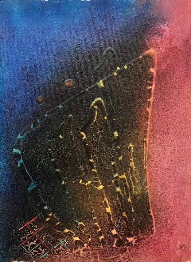 Peinture abstraite bleu foncé et rose