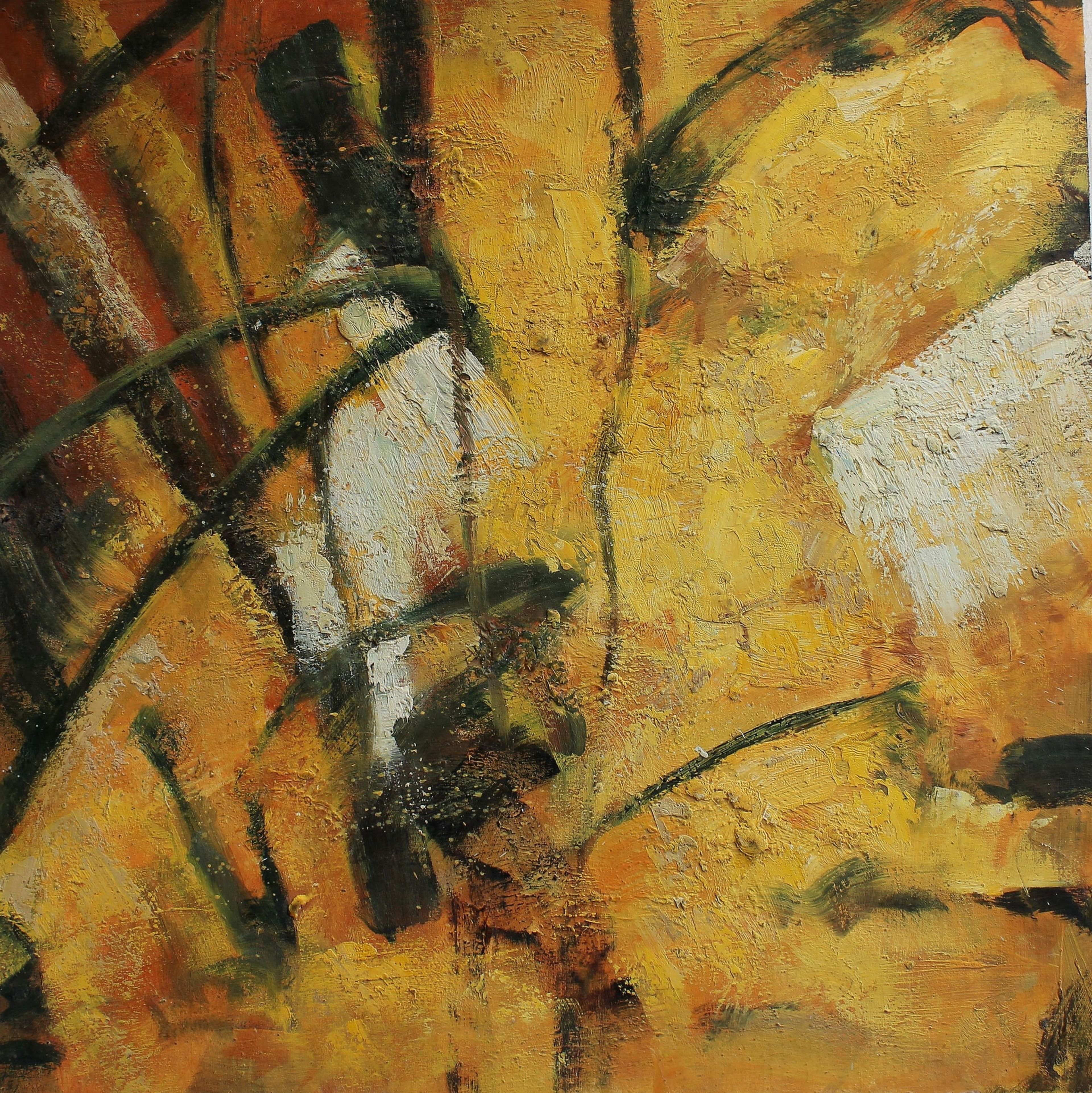 Peinture abstraite avec des formes jaunes et des lignes noires