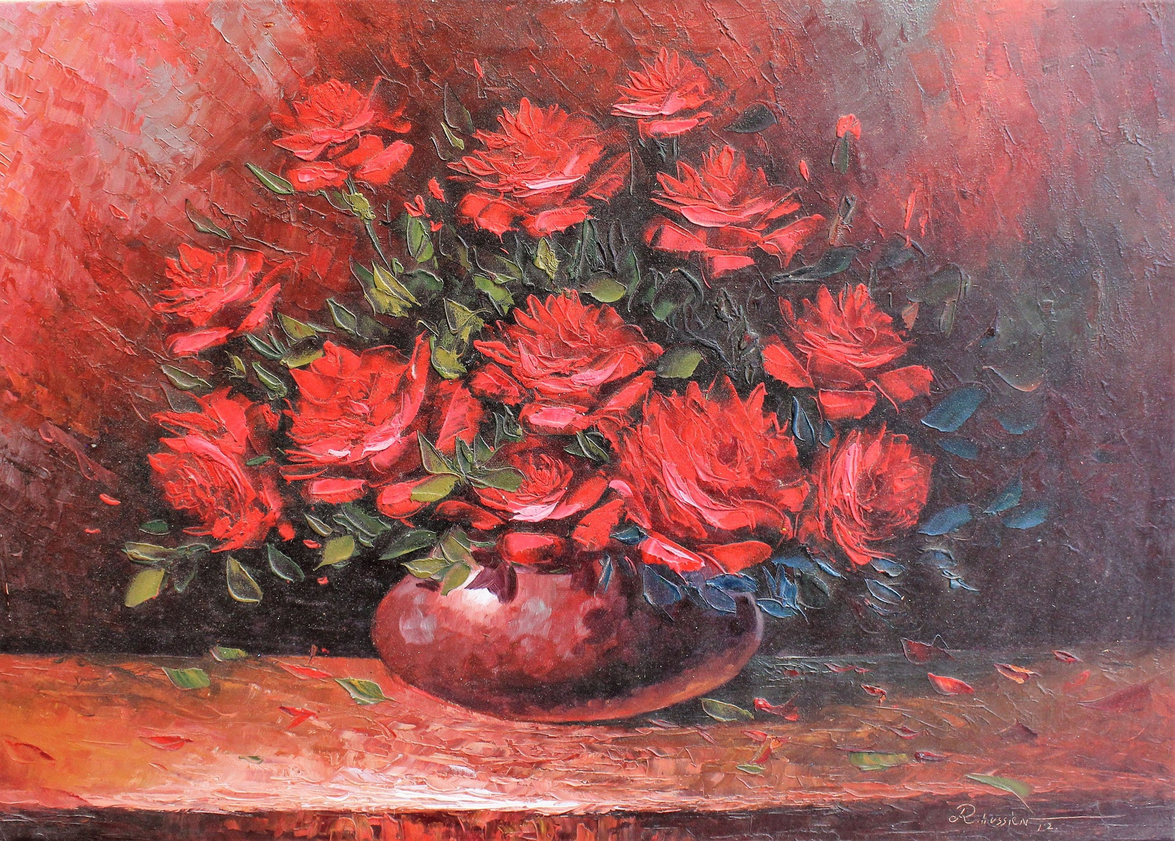 Nature morte de roses rouges dans un vase
