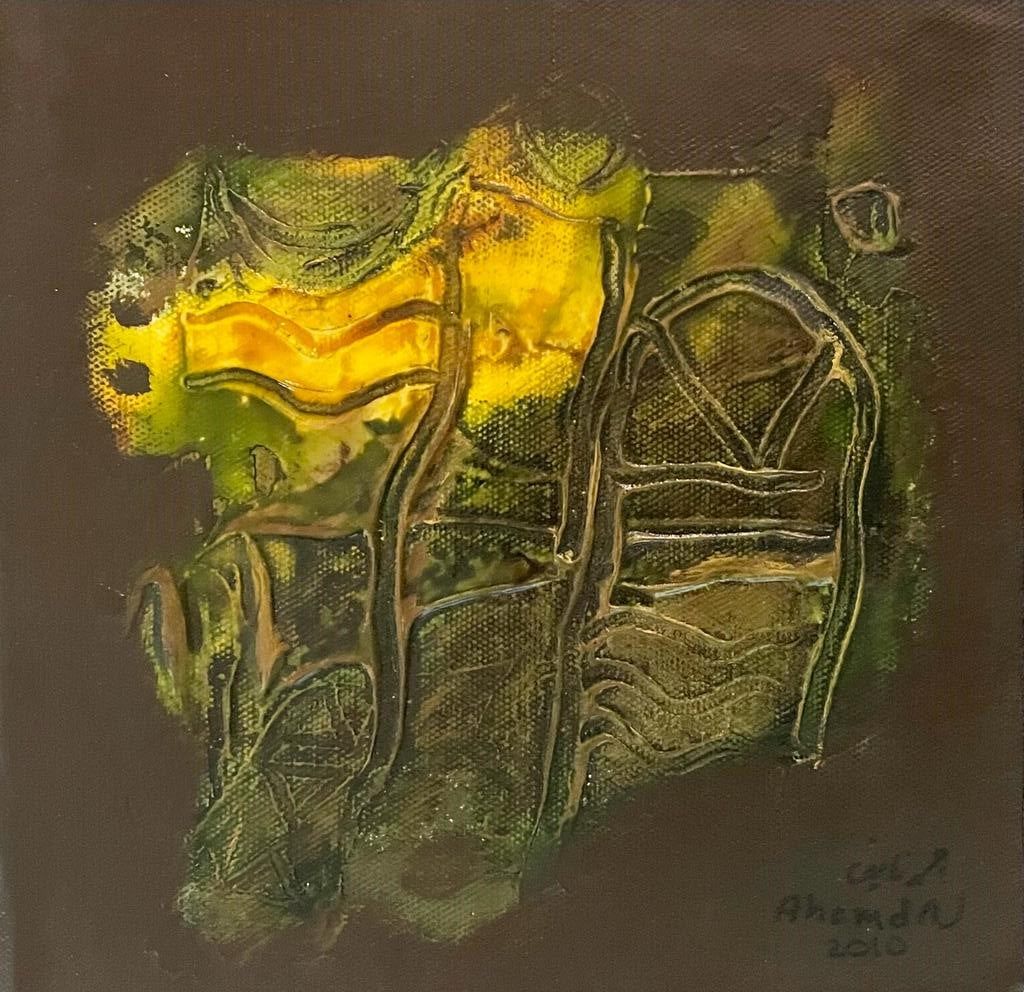 Abstrait en jaune, vert et marron