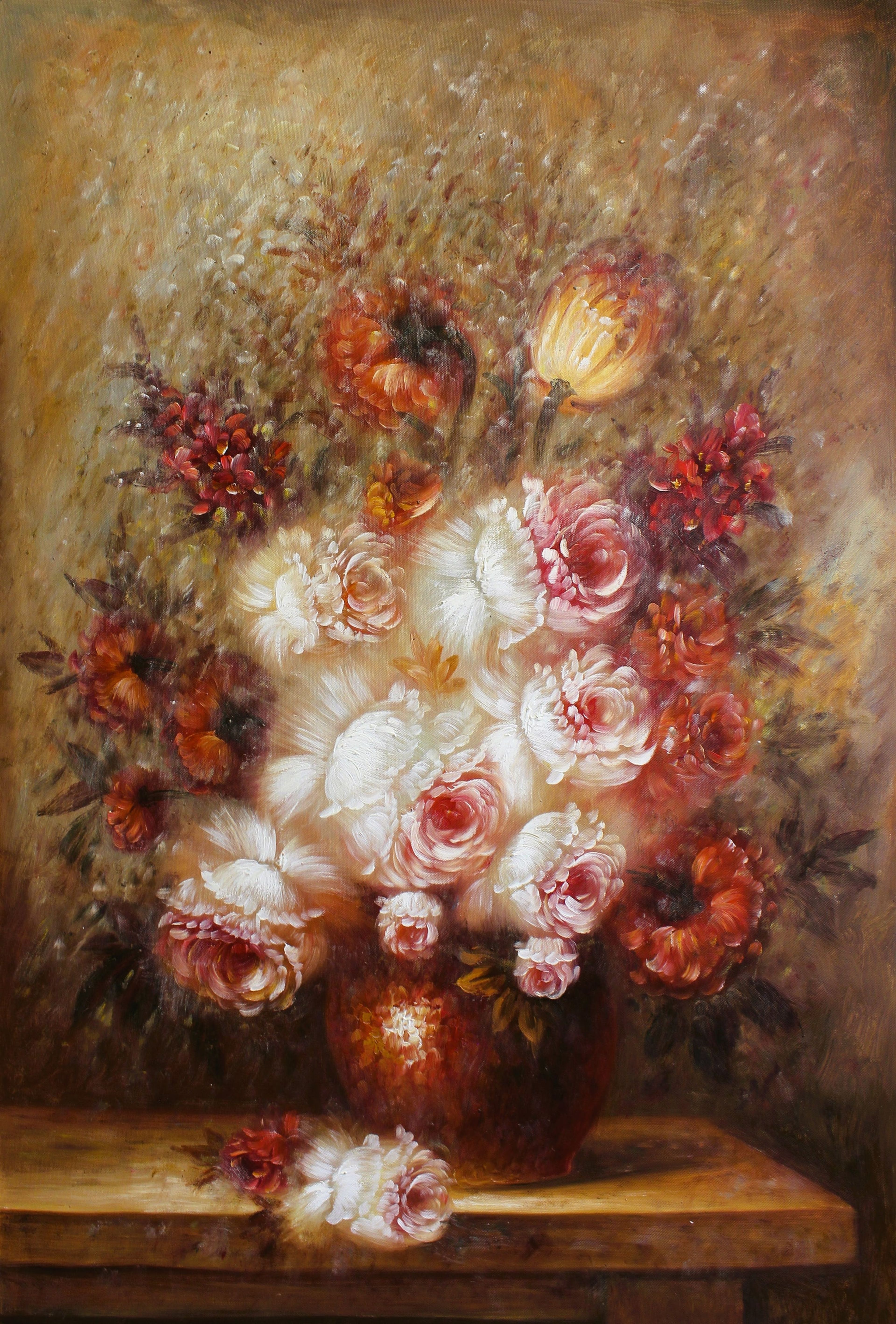 Nature morte de fleurs roses, blanches et oranges