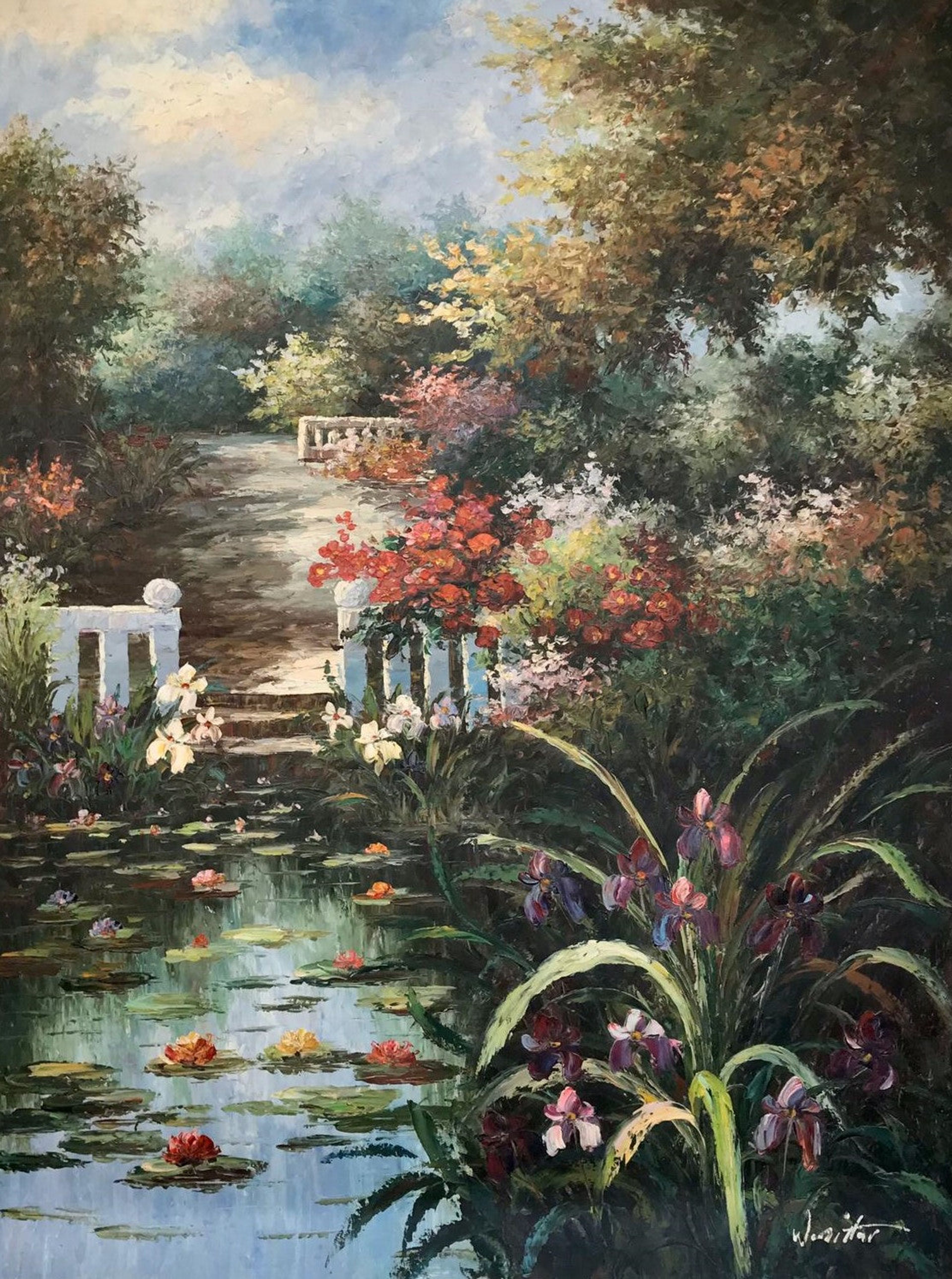Jardin avec bassin de nénuphars