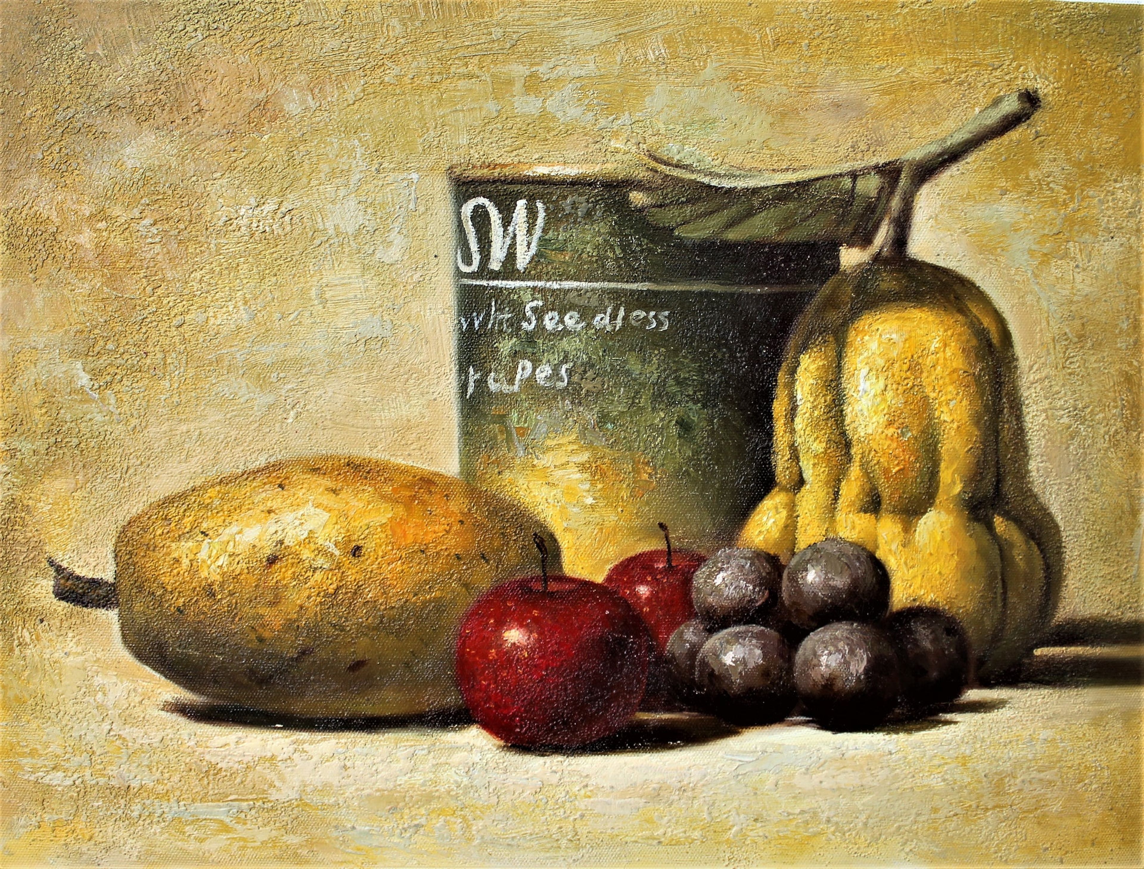 Nature morte d'une canette et de divers fruits