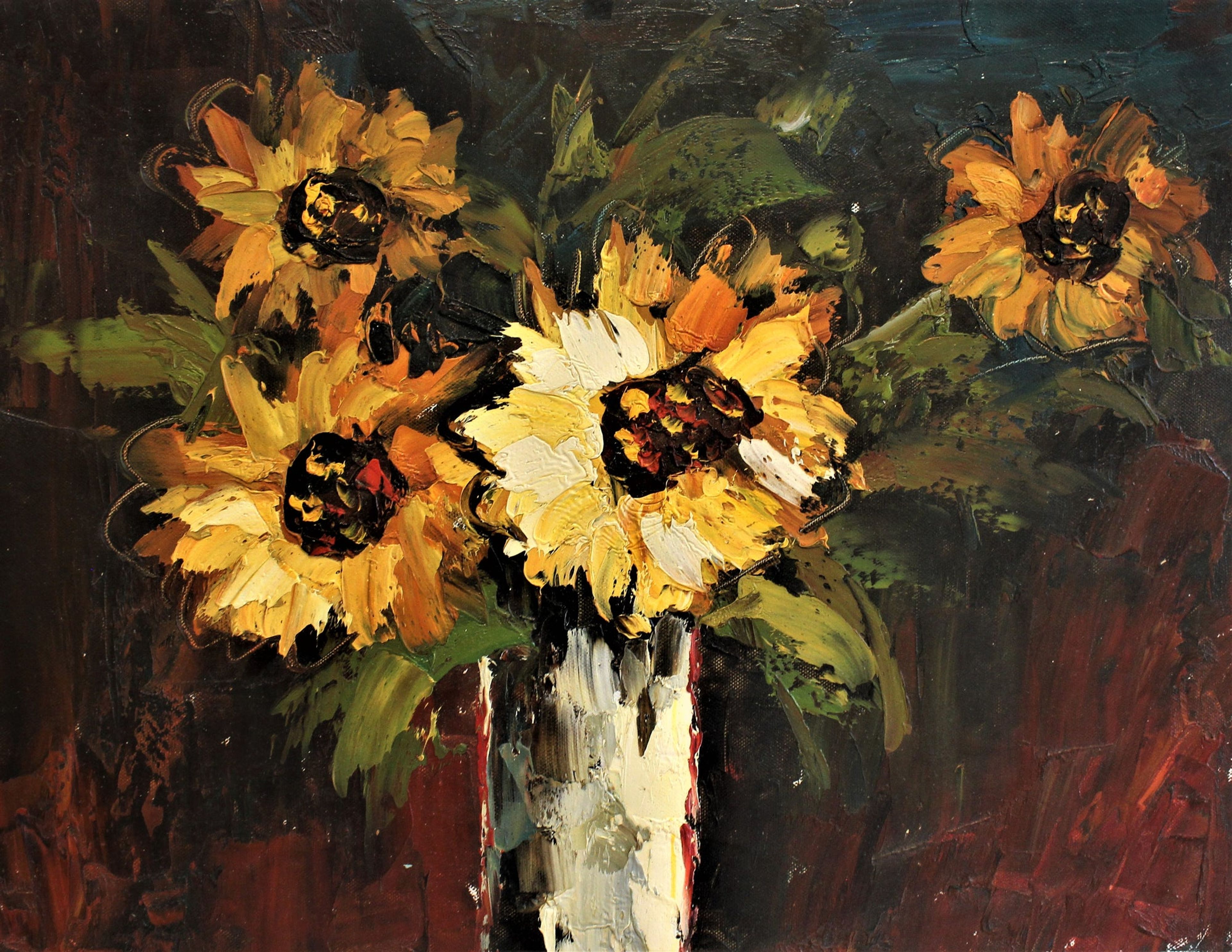 Nature morte de quatre tournesols