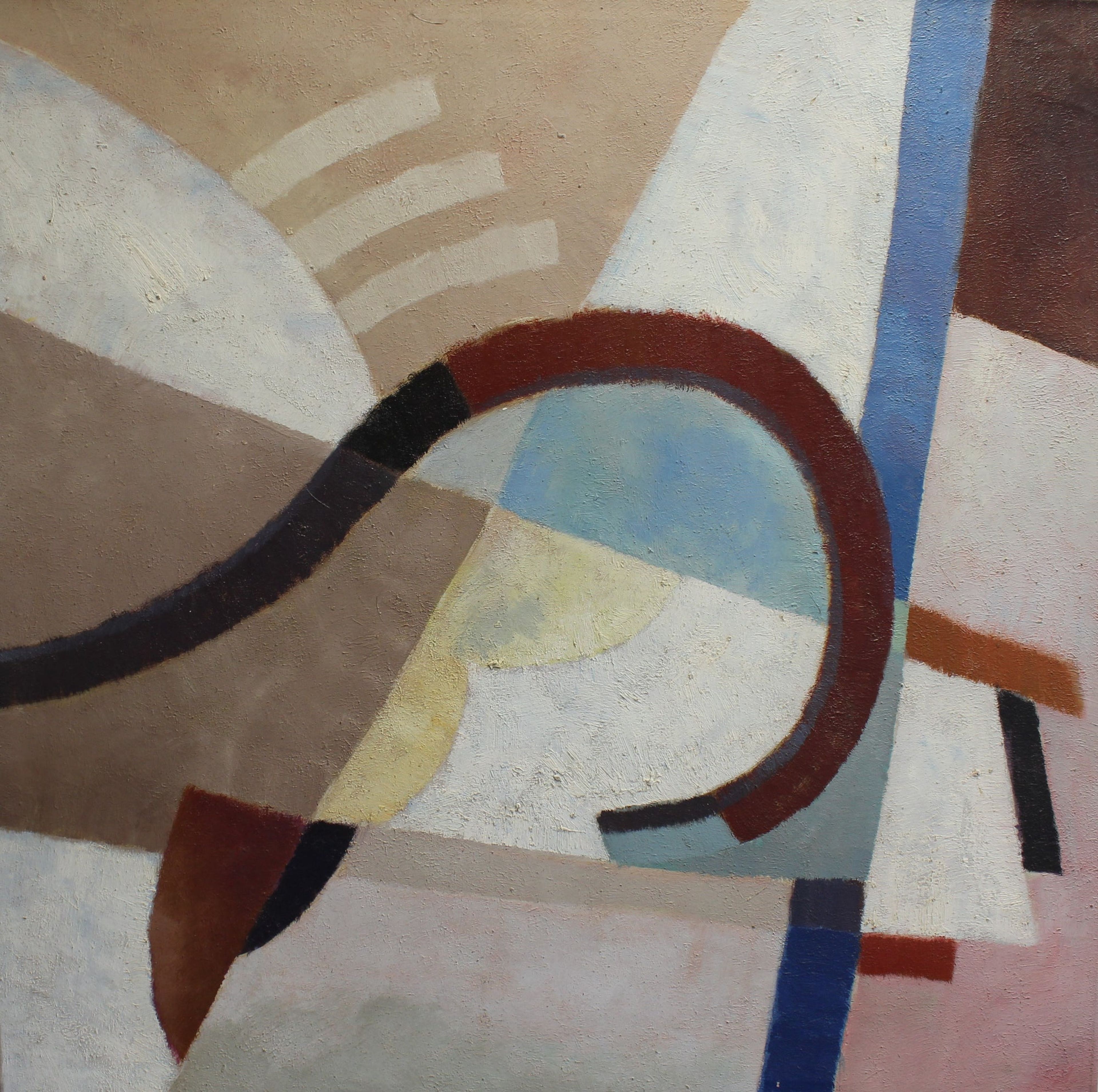 Formes abstraites en beige, bleu et rouge foncé
