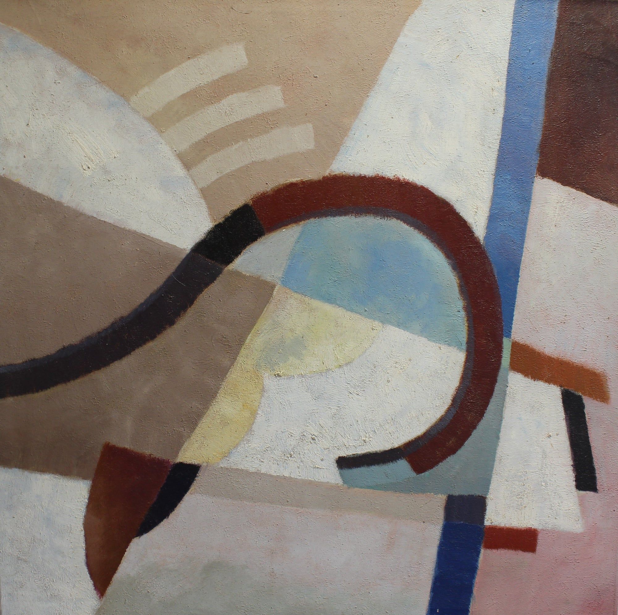 Formes abstraites en beige, bleu et rouge foncé