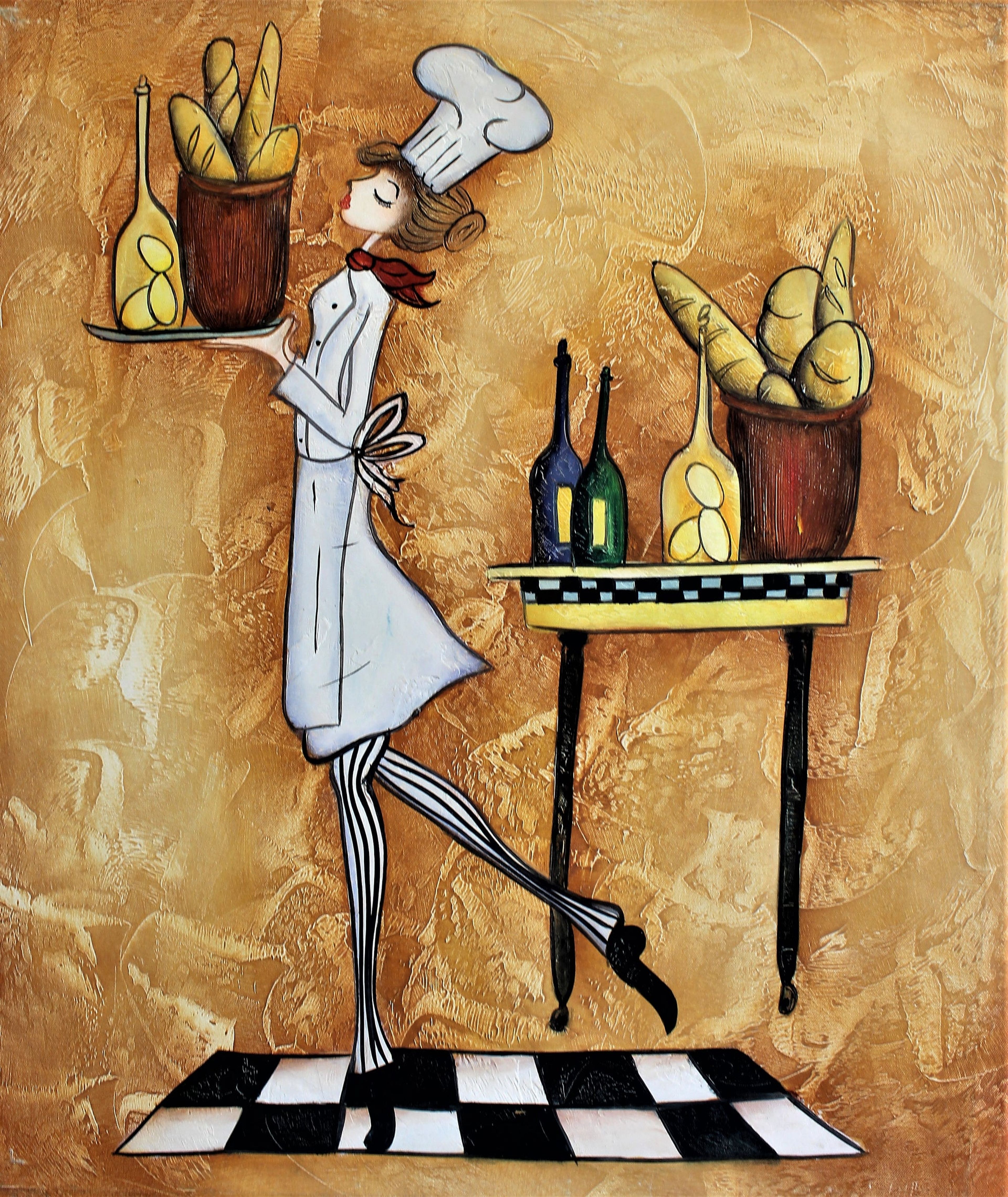 Serveuse servant des baguettes et des boissons