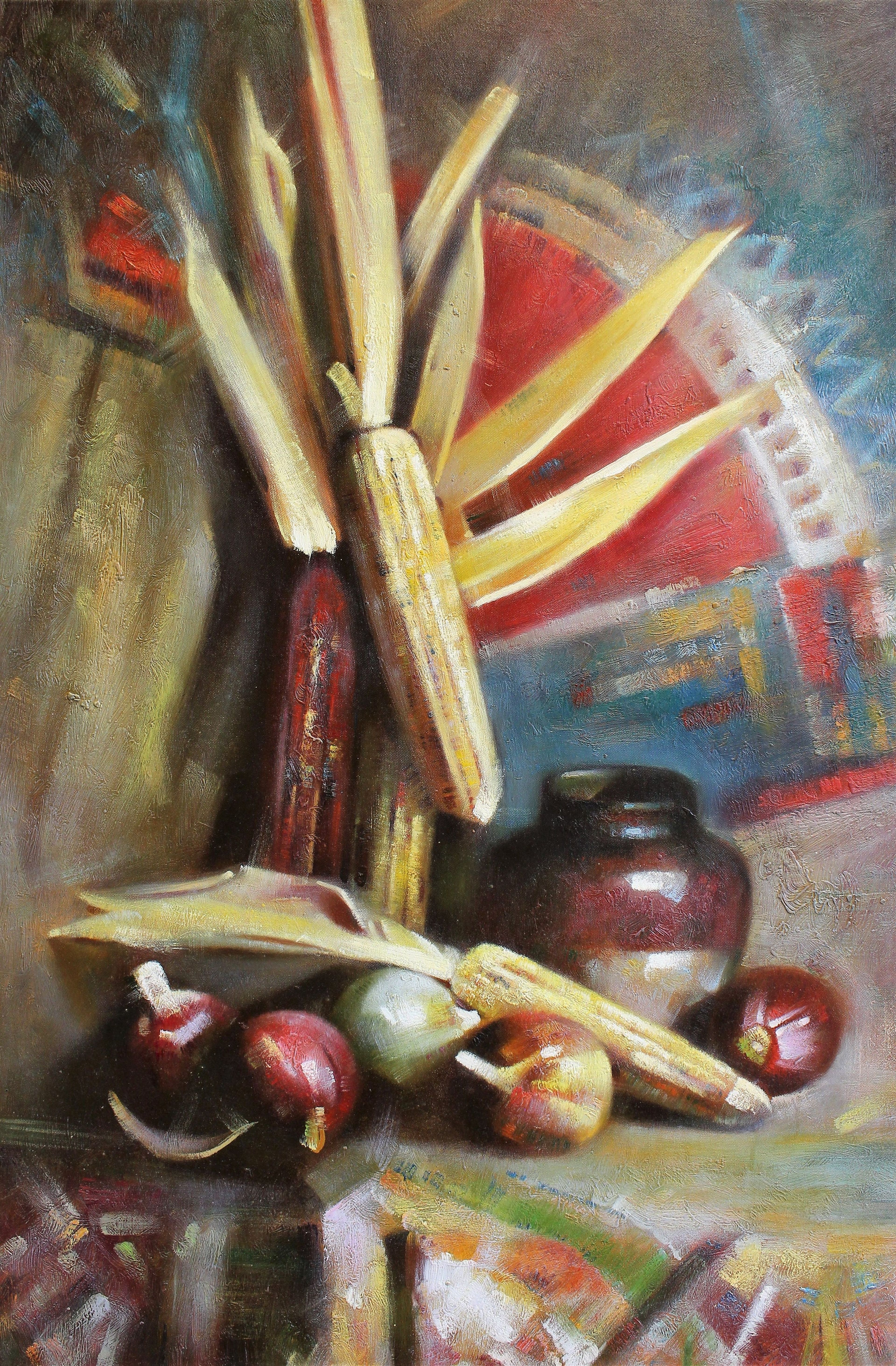 Nature morte de maïs et de légumes