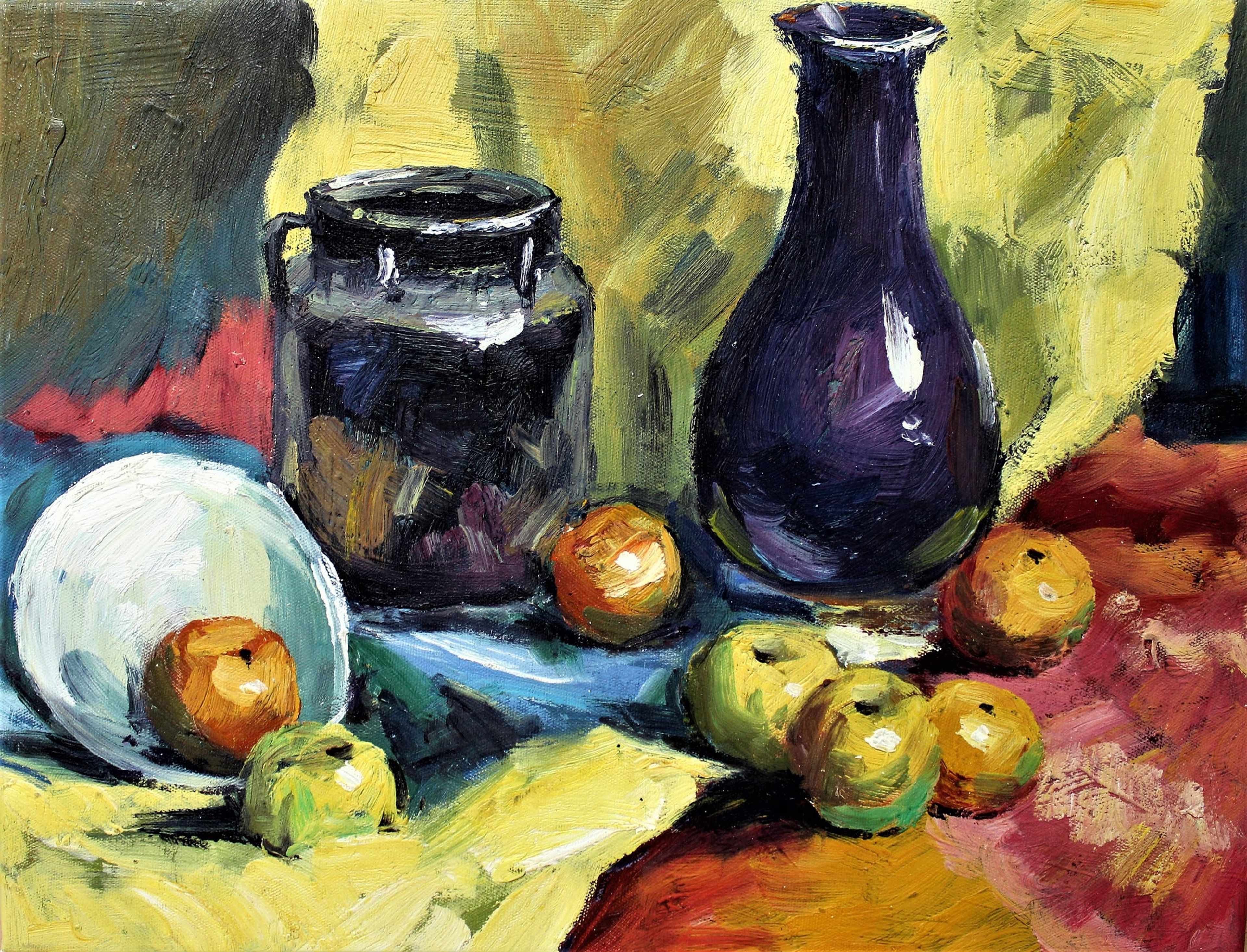 Nature morte de pommes et de vases