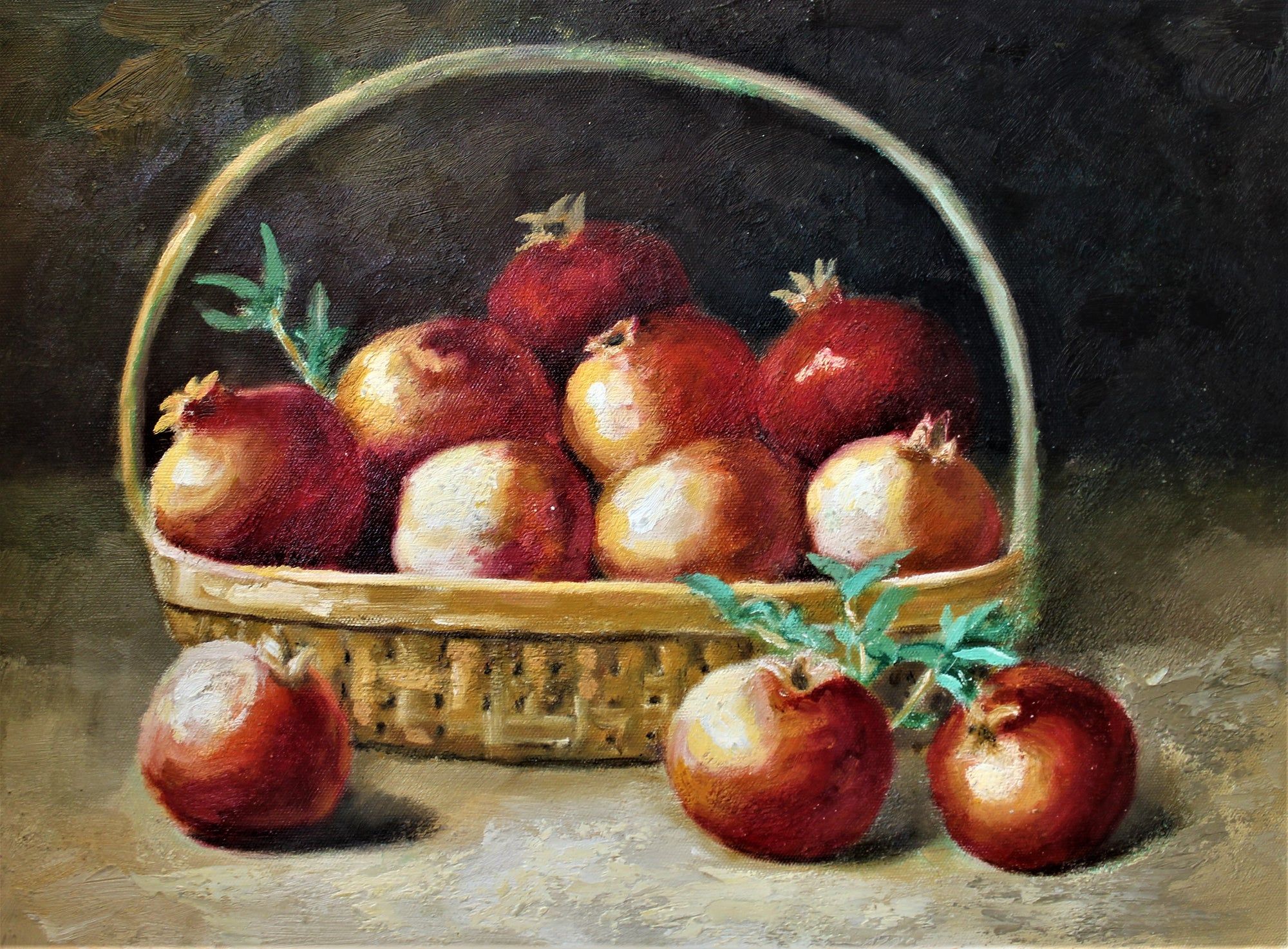 Nature morte de grenades dans un panier