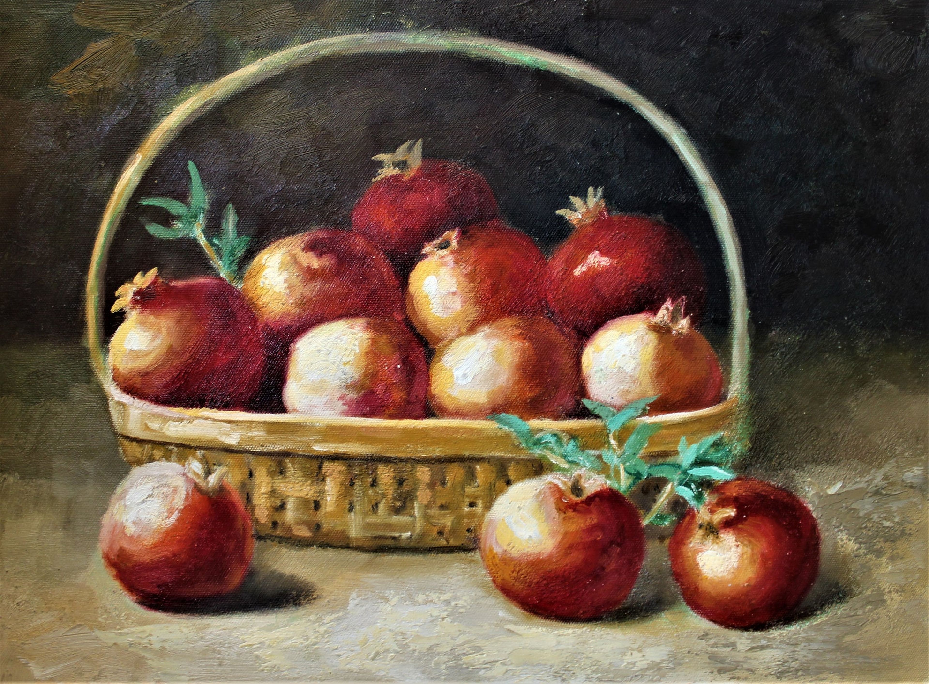 Nature morte de grenades dans un panier