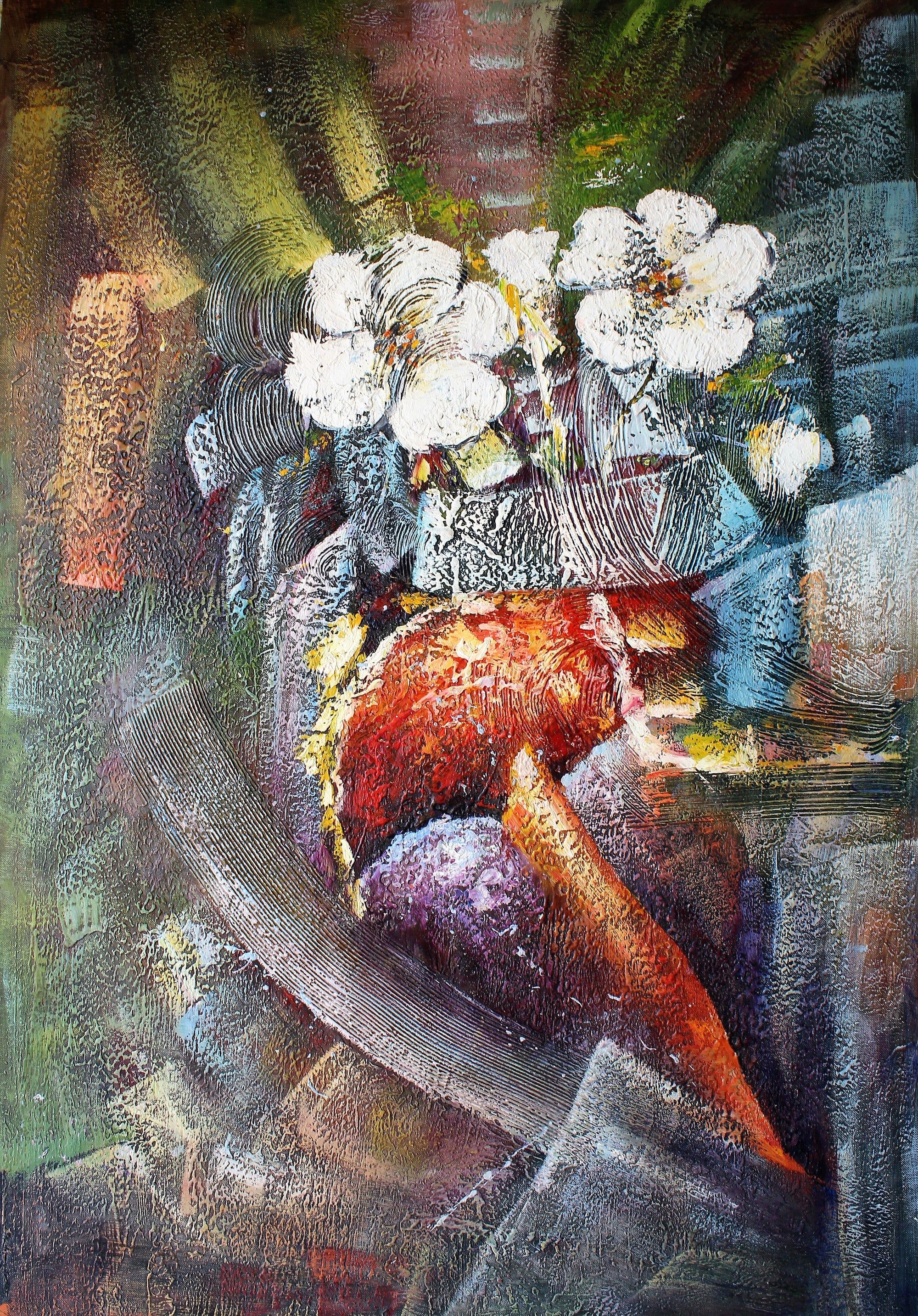 Nature morte abstraite de fleurs blanches