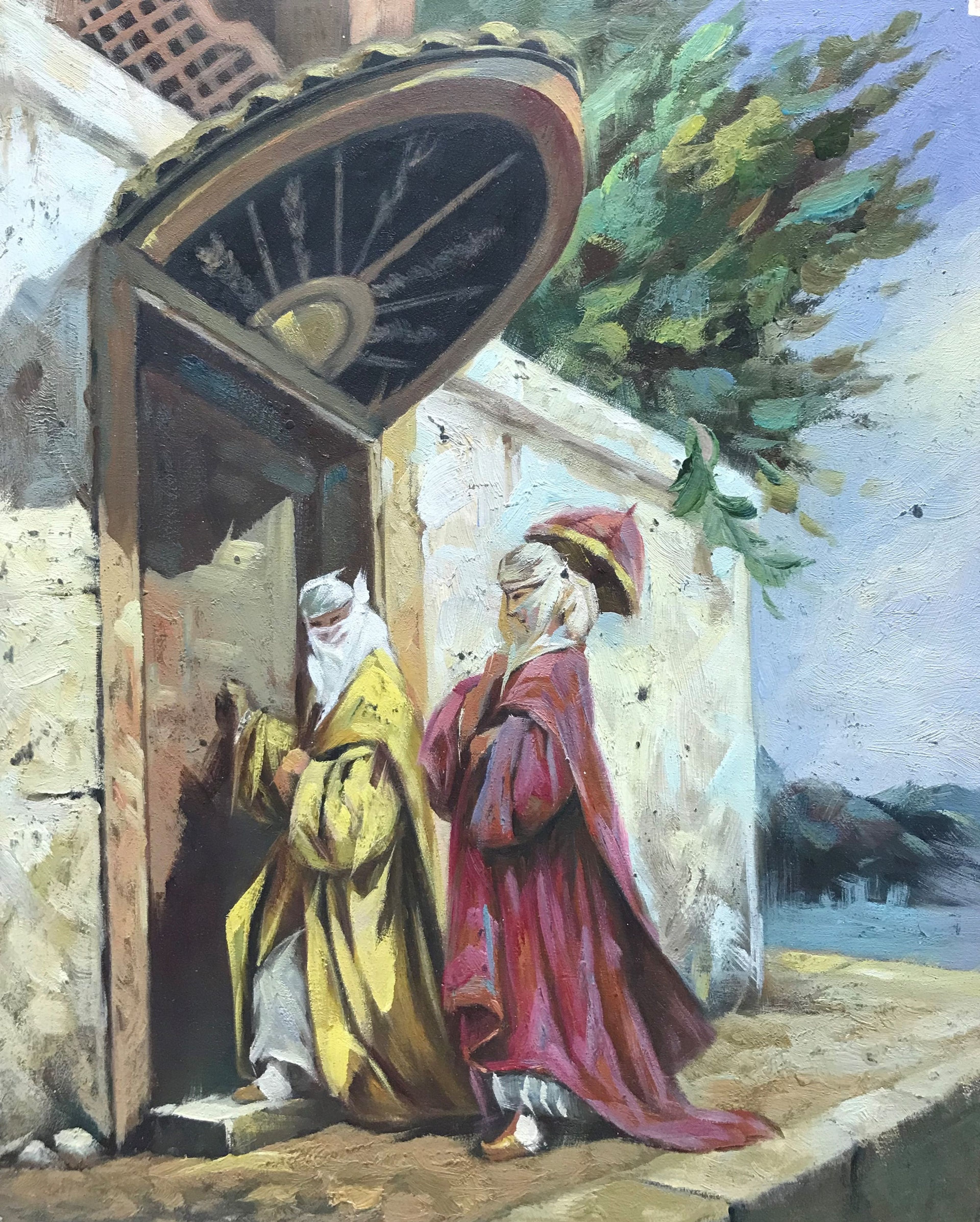 Deux personnages ouvrant une porte