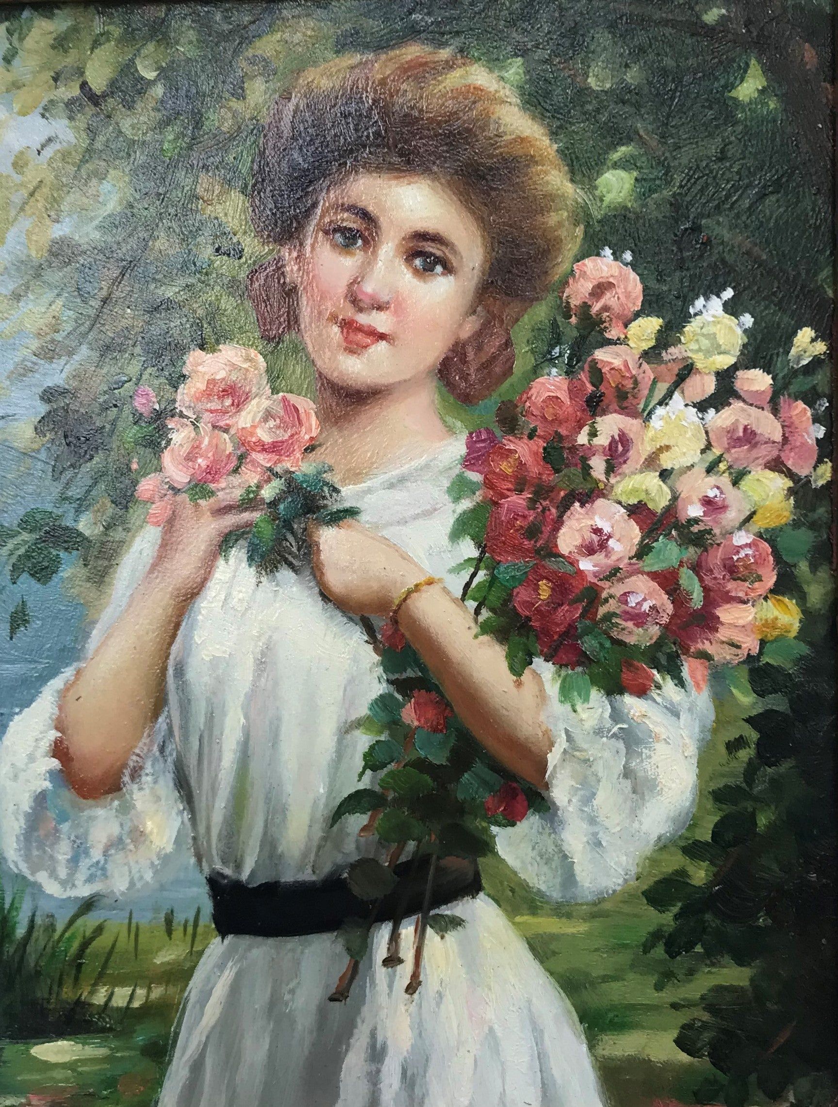 Femme avec un bouquet de fleurs