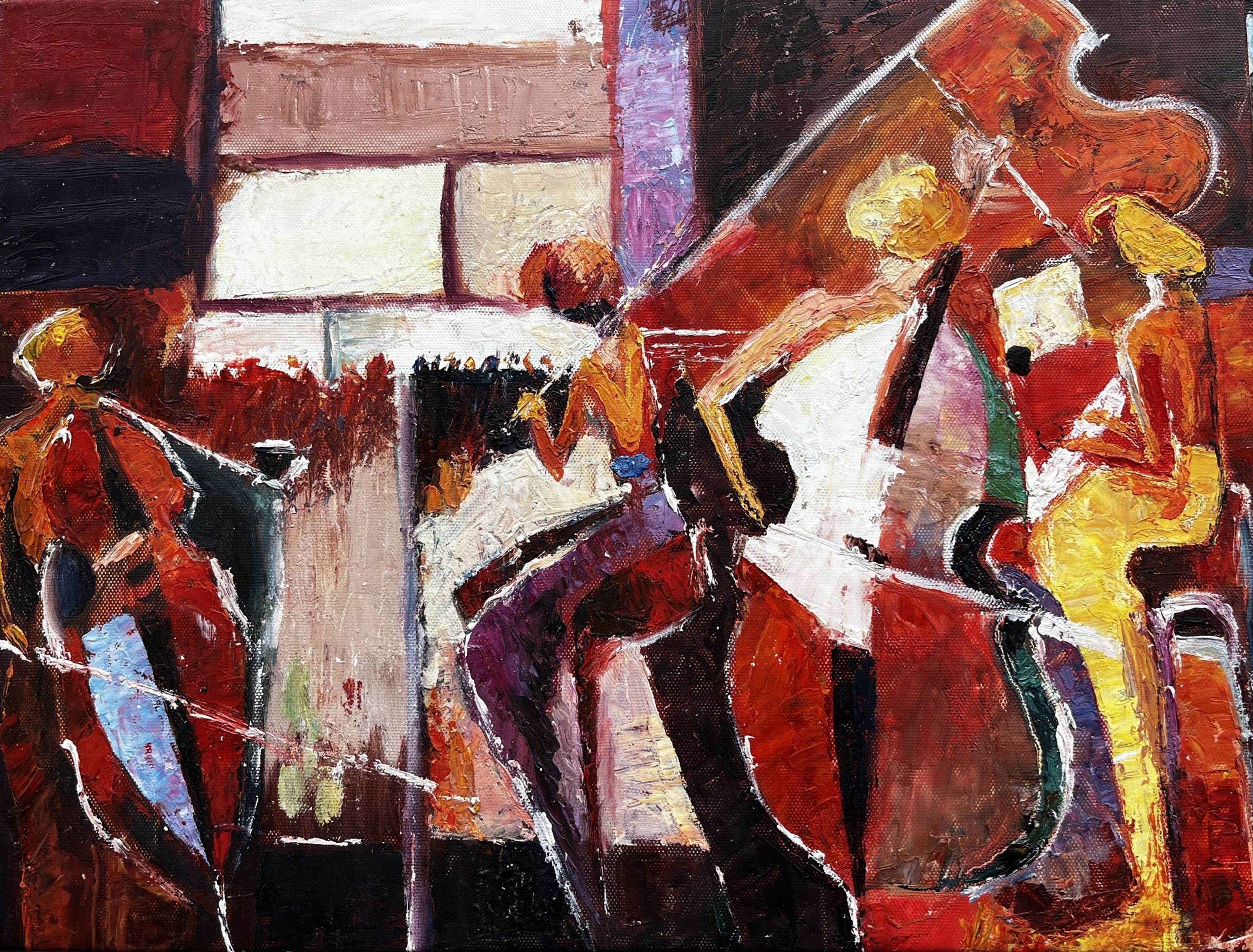 Peinture abstraite de musiciens jouant de la musique