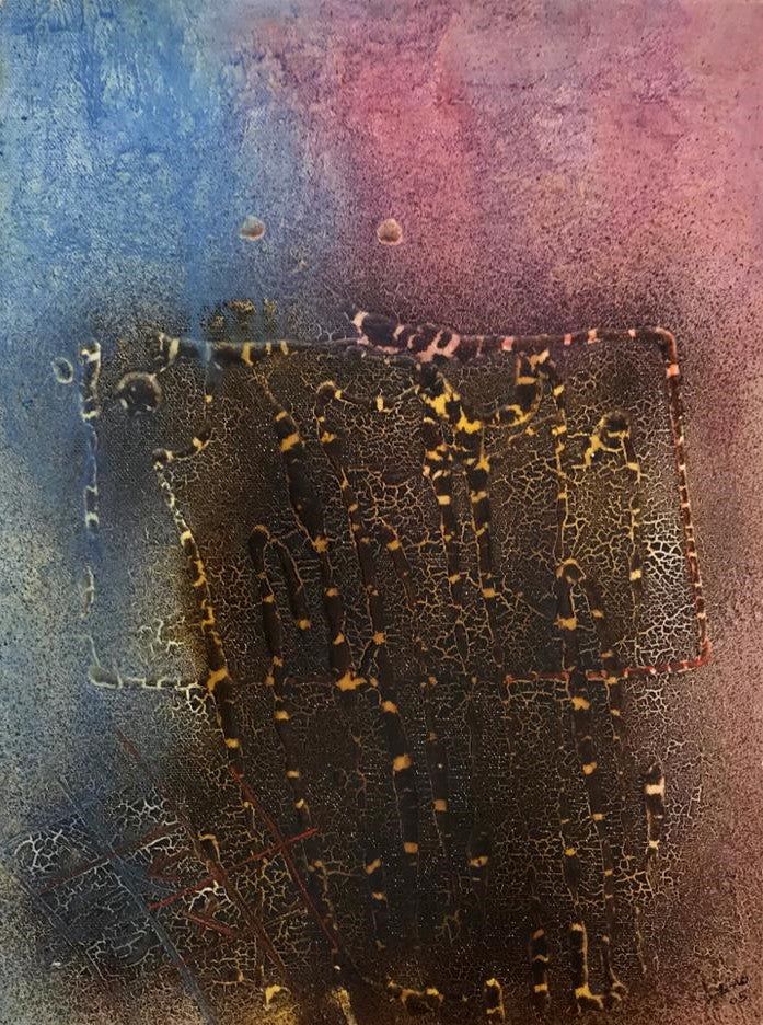 Peinture abstraite bleu clair et rose